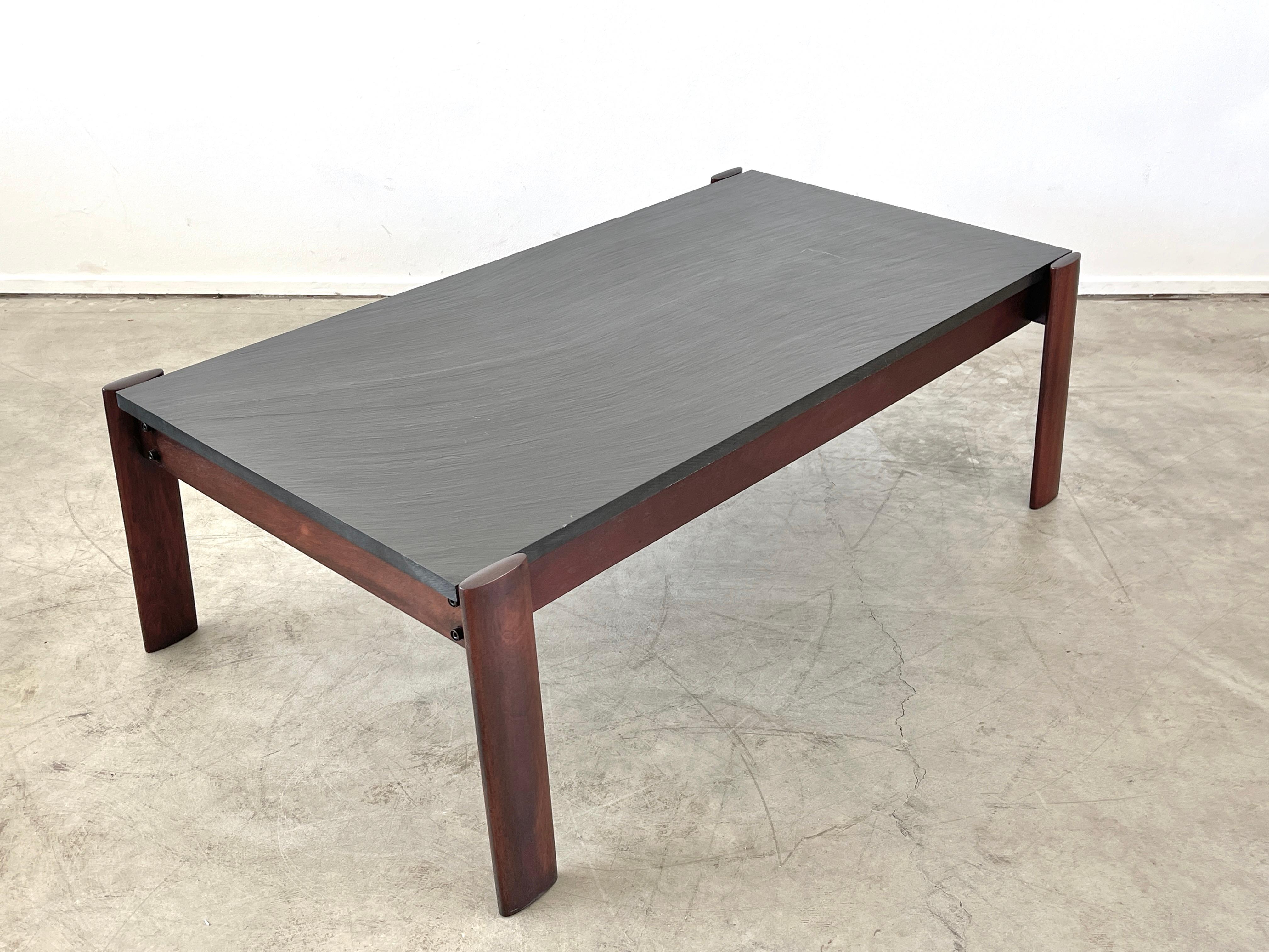 Percival Lafer coffee table with rosewood frame and black slate top. 
Great joinery and simple design. 
Brazil circa 1970s.
 