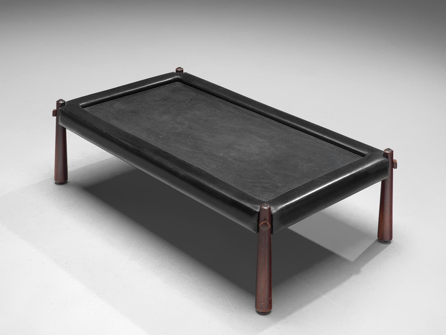 Mid-Century Modern Percival Lafer Coffee Table with Black Leather