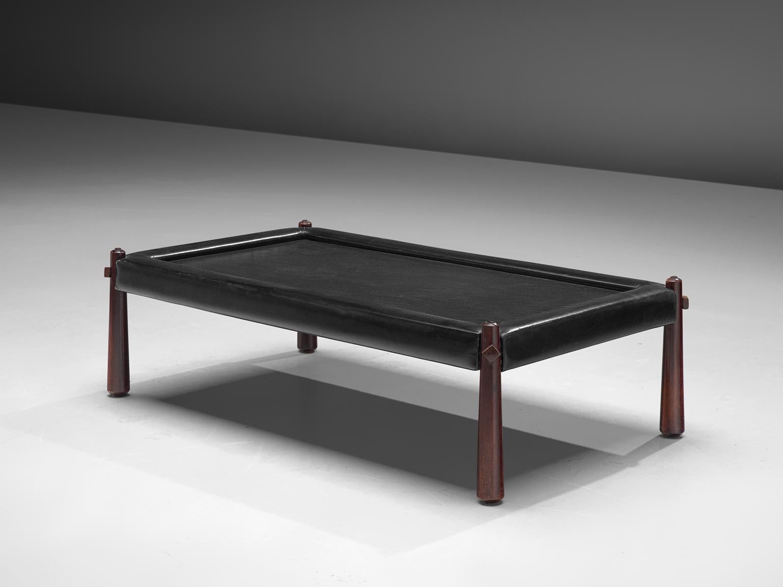 Brazilian Percival Lafer Coffee Table with Black Leather