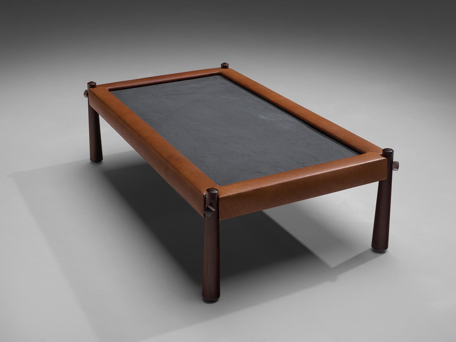 Brazilian Percival Lafer Coffee Table with Cognac Leather