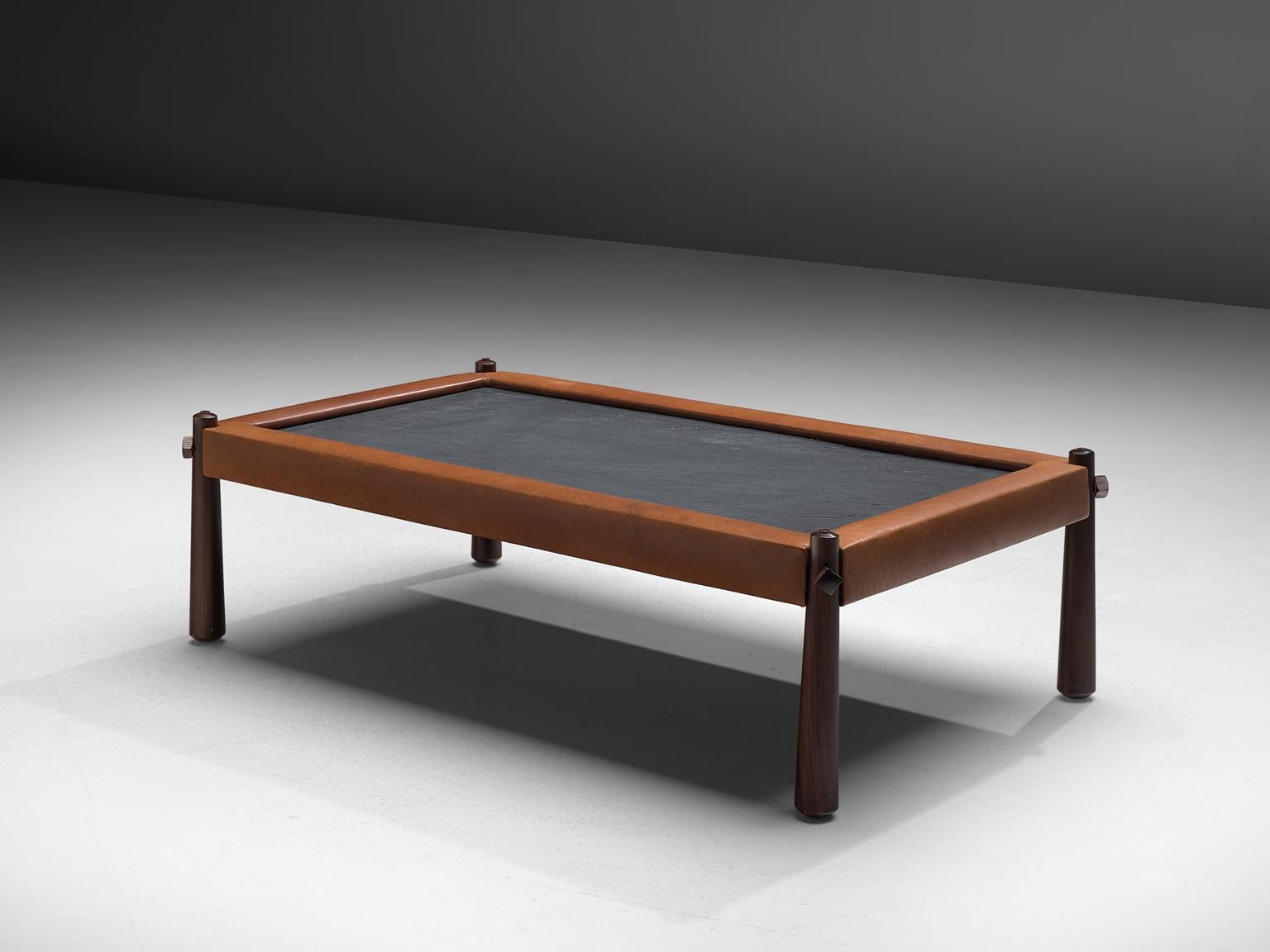 Percival Lafer Coffee Table with Cognac Leather In Good Condition In Waalwijk, NL