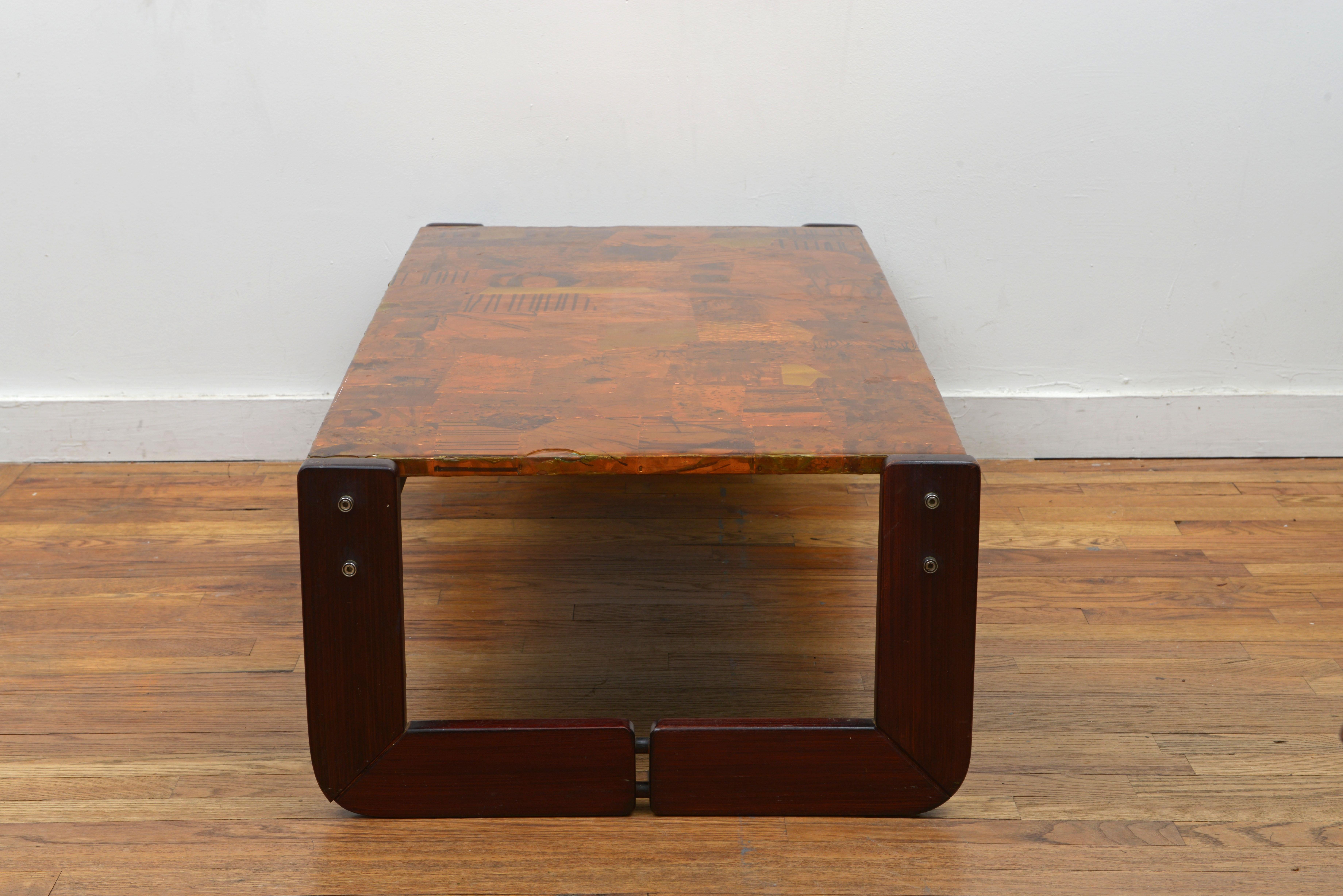 Mid-Century Modern Percival Lafer Copper Patchwork and Rosewood Coffee Table, 1970s