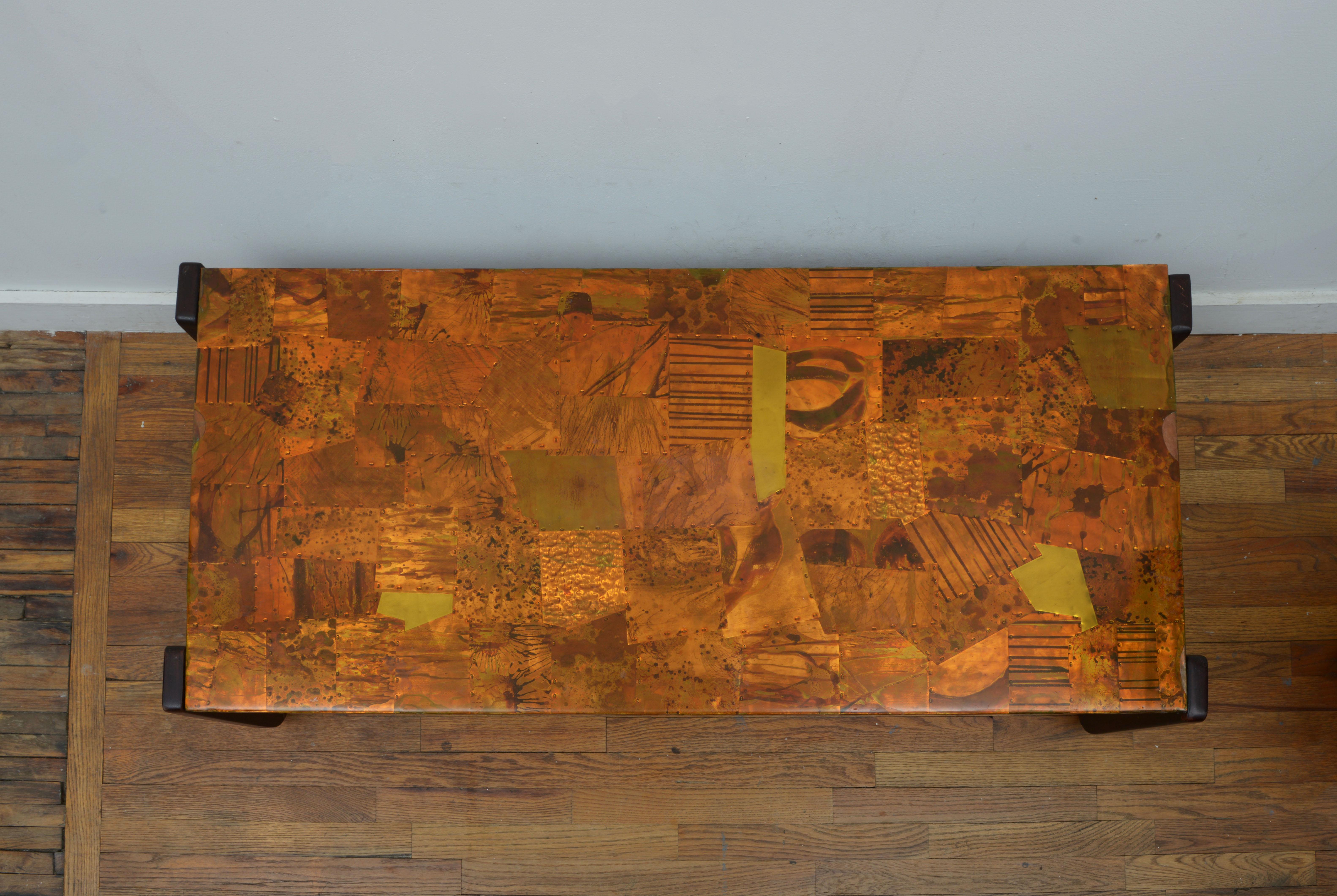 Brazilian Percival Lafer Copper Patchwork and Rosewood Coffee Table, 1970s
