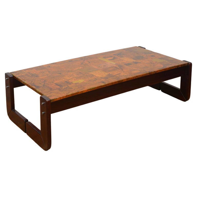 Percival Lafer Copper Patchwork and Rosewood Coffee Table, 1970s For