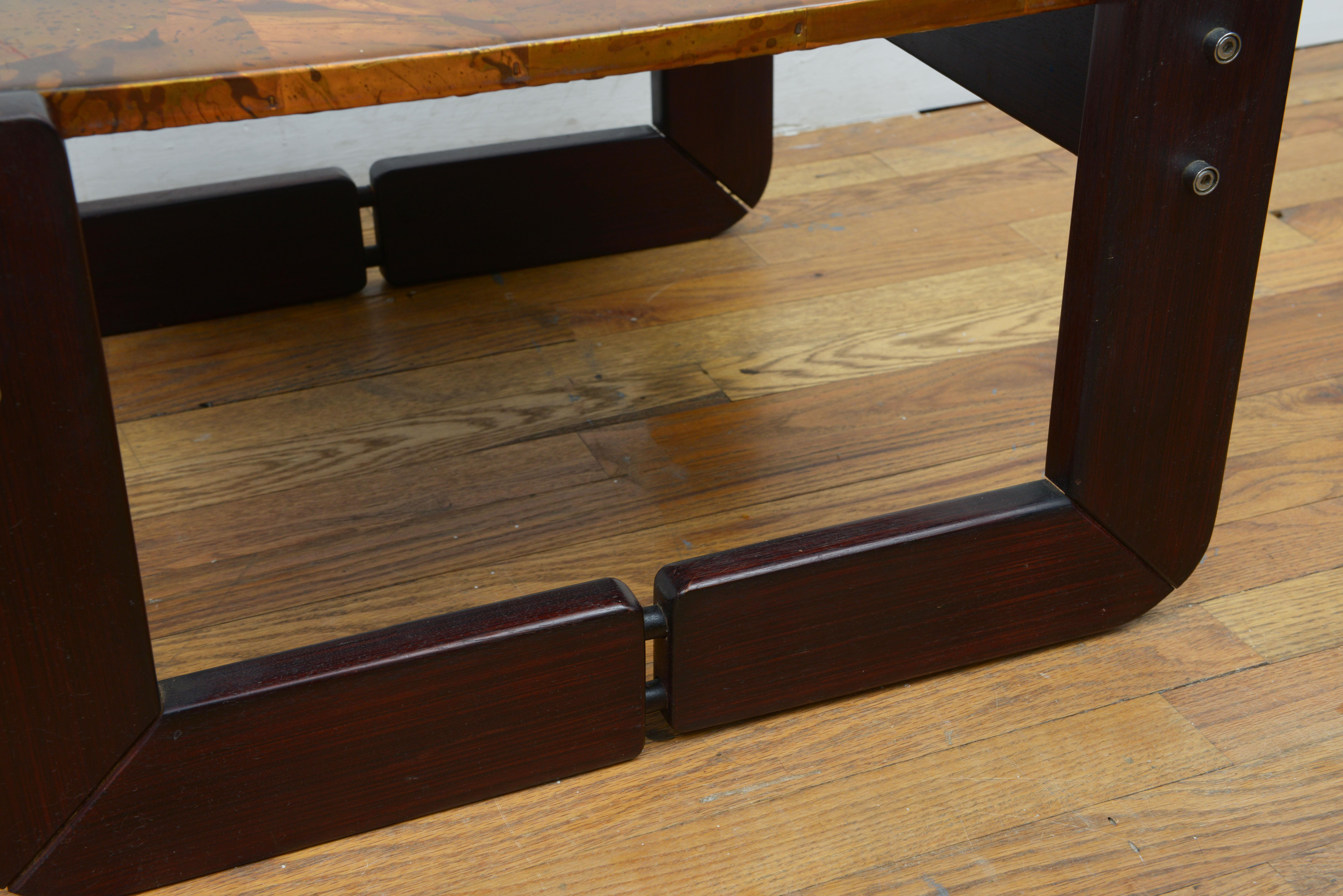 Percival Lafer Copper Patchwork and Rosewood End Tables 1970s, 'Signed' For Sale 2
