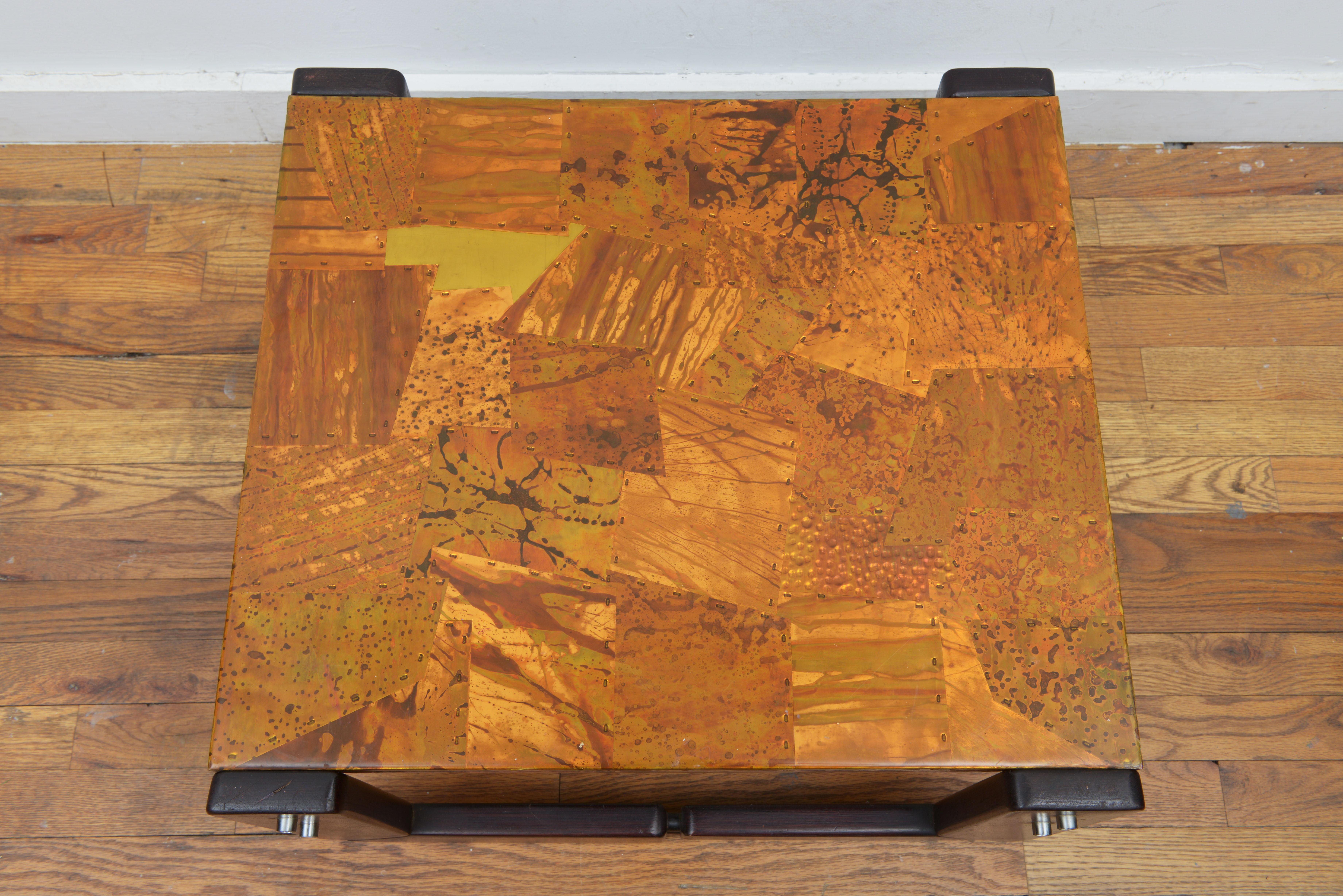 Tables d'extrémité en patchwork de cuivre et bois de rose de Percival Lafer des années 1970 (signées) en vente 4