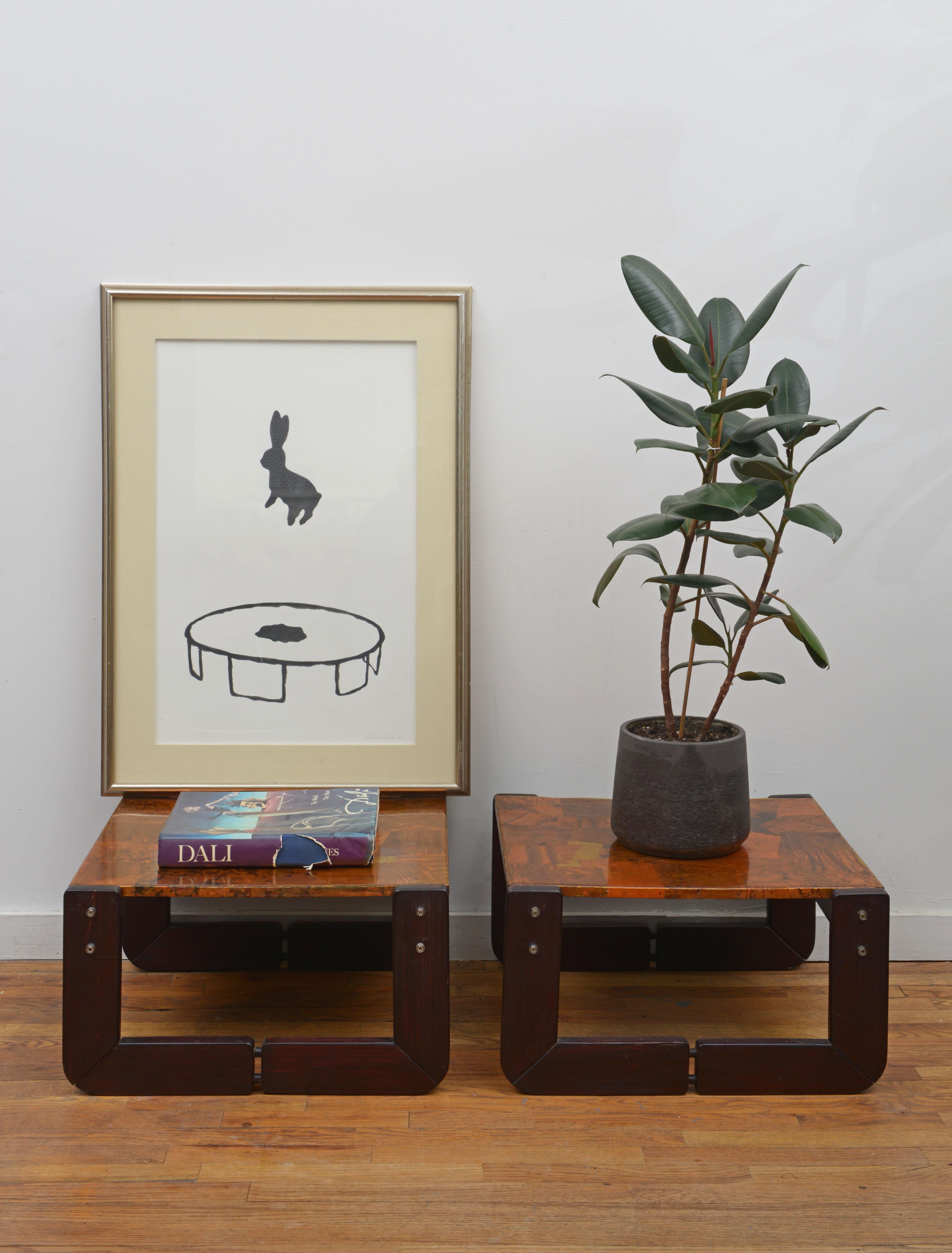 Percival Lafer Copper Patchwork and Rosewood End Tables 1970s, 'Signed' For Sale 9
