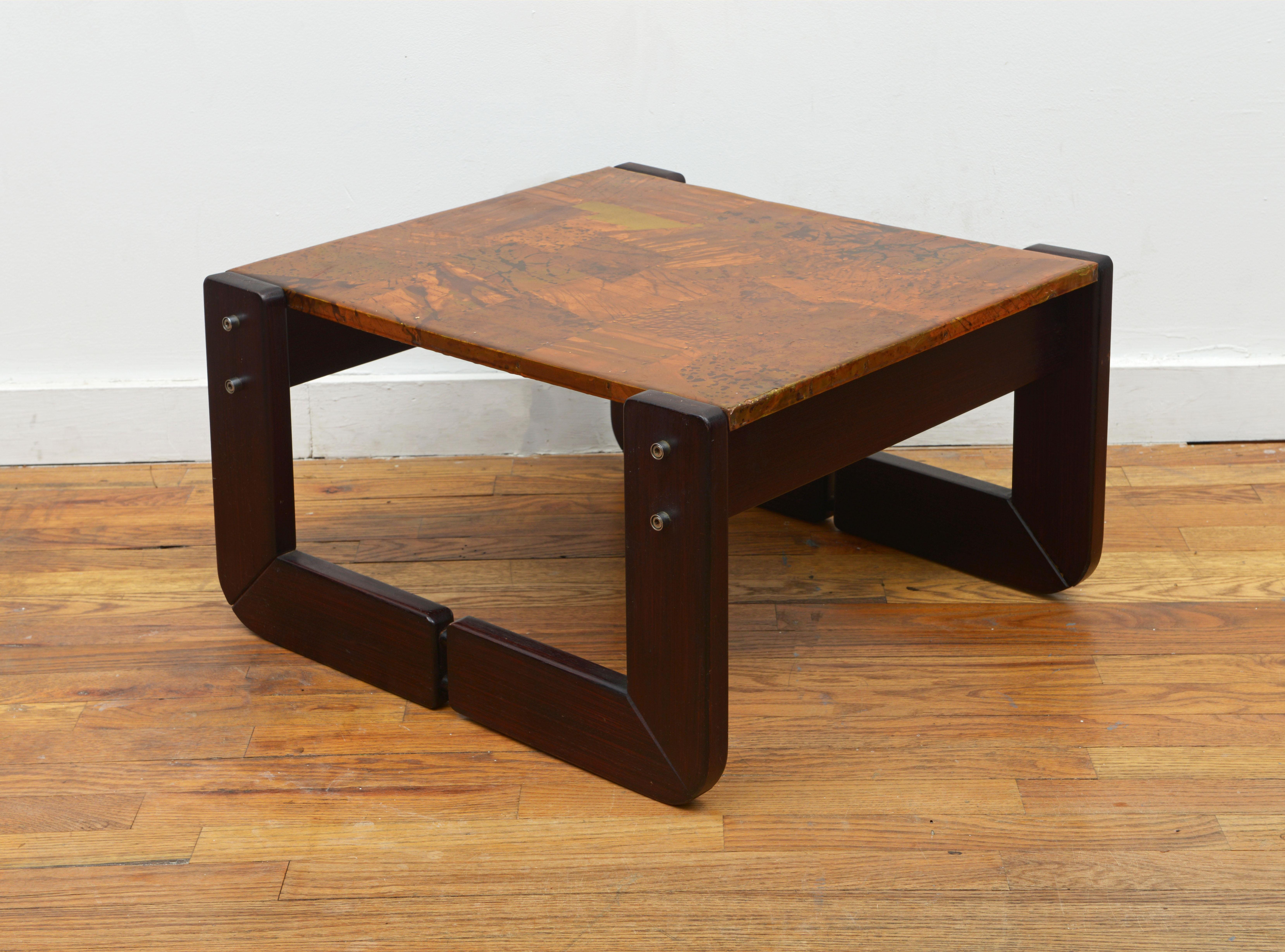 Late 20th Century Percival Lafer Copper Patchwork and Rosewood End Tables 1970s, 'Signed' For Sale