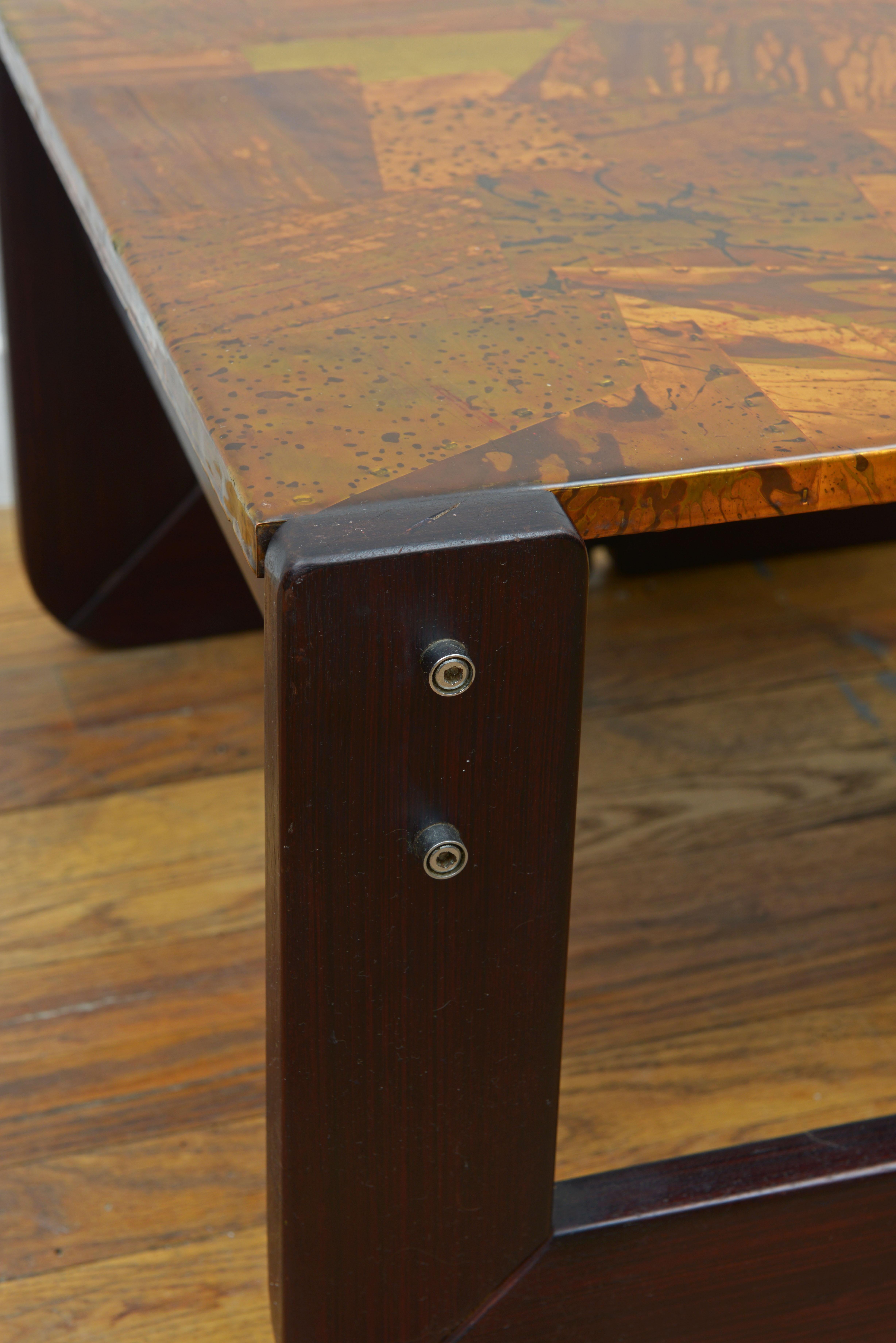 Percival Lafer Copper Patchwork and Rosewood End Tables 1970s, 'Signed' For Sale 1