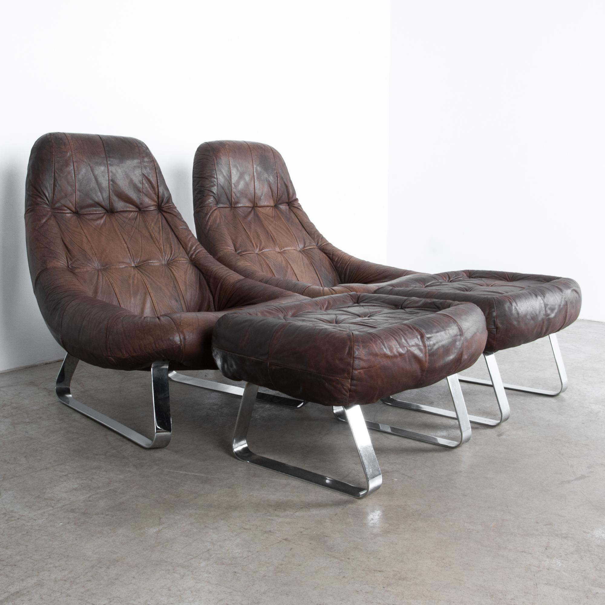 Percival Lafer Dark Brown Chrome Leather Earth Chair with Ottoman, a Pair 8