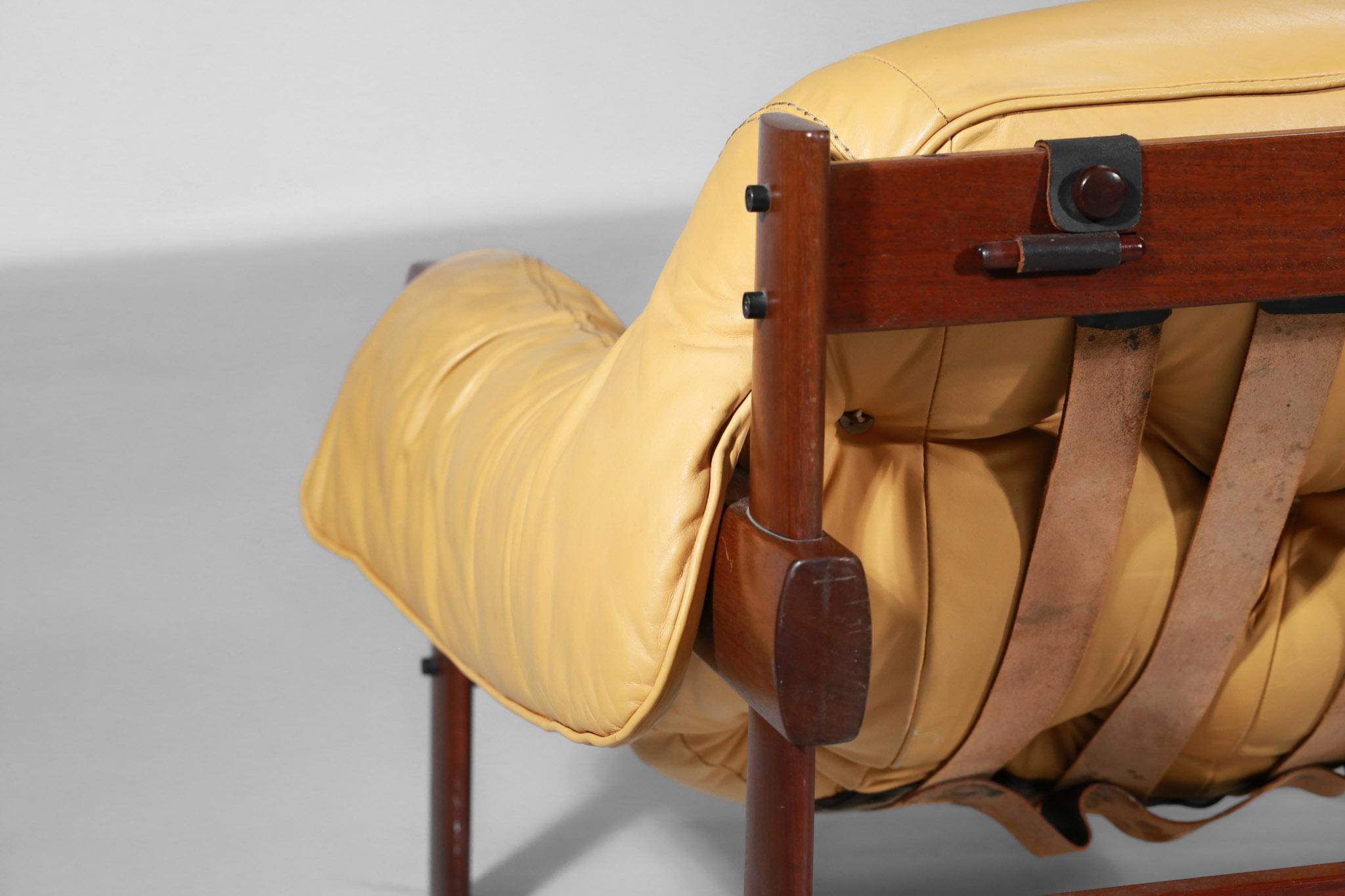 Percival Lafer Designer Armchair in Yellow Leather & Jacaranda Brazilian Design 5