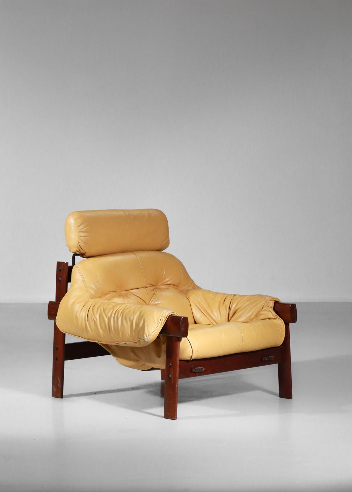 Percival Lafer Designer Armchair in Yellow Leather & Jacaranda Brazilian Design 6
