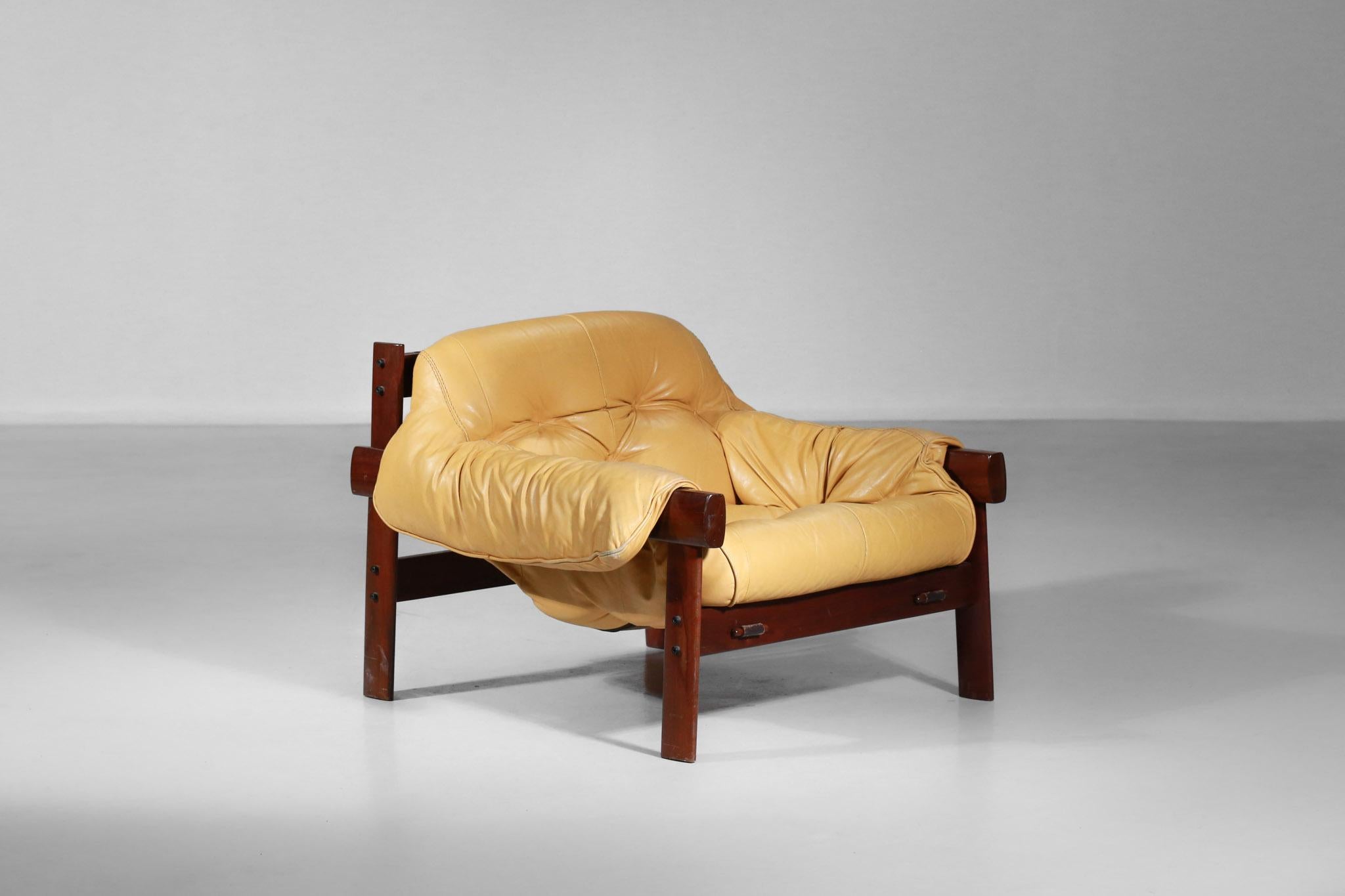 Percival Lafer Designer Armchair in Yellow Leather & Jacaranda Brazilian Design 7