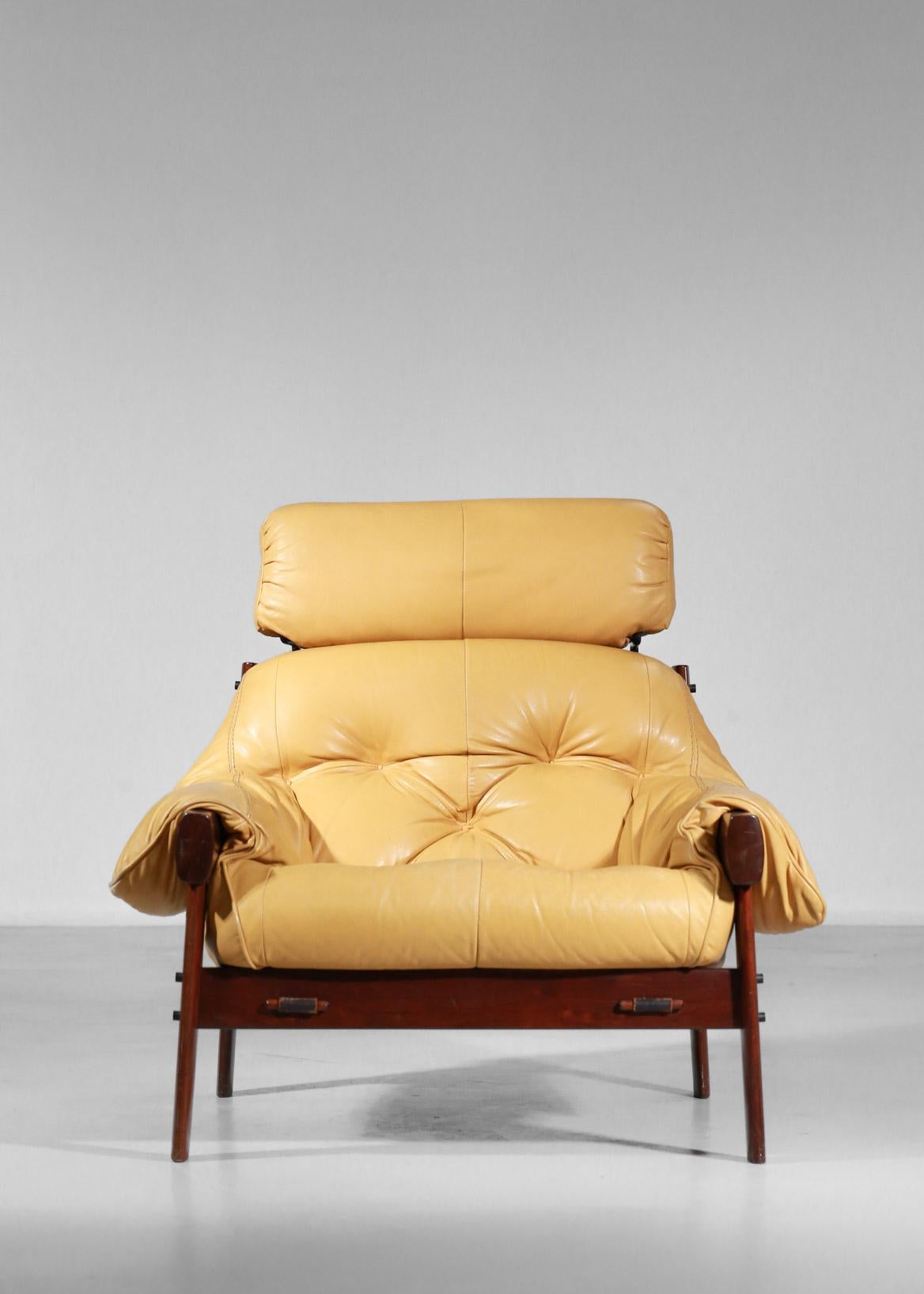 Percival Lafer Designer Armchair in Yellow Leather & Jacaranda Brazilian Design 12