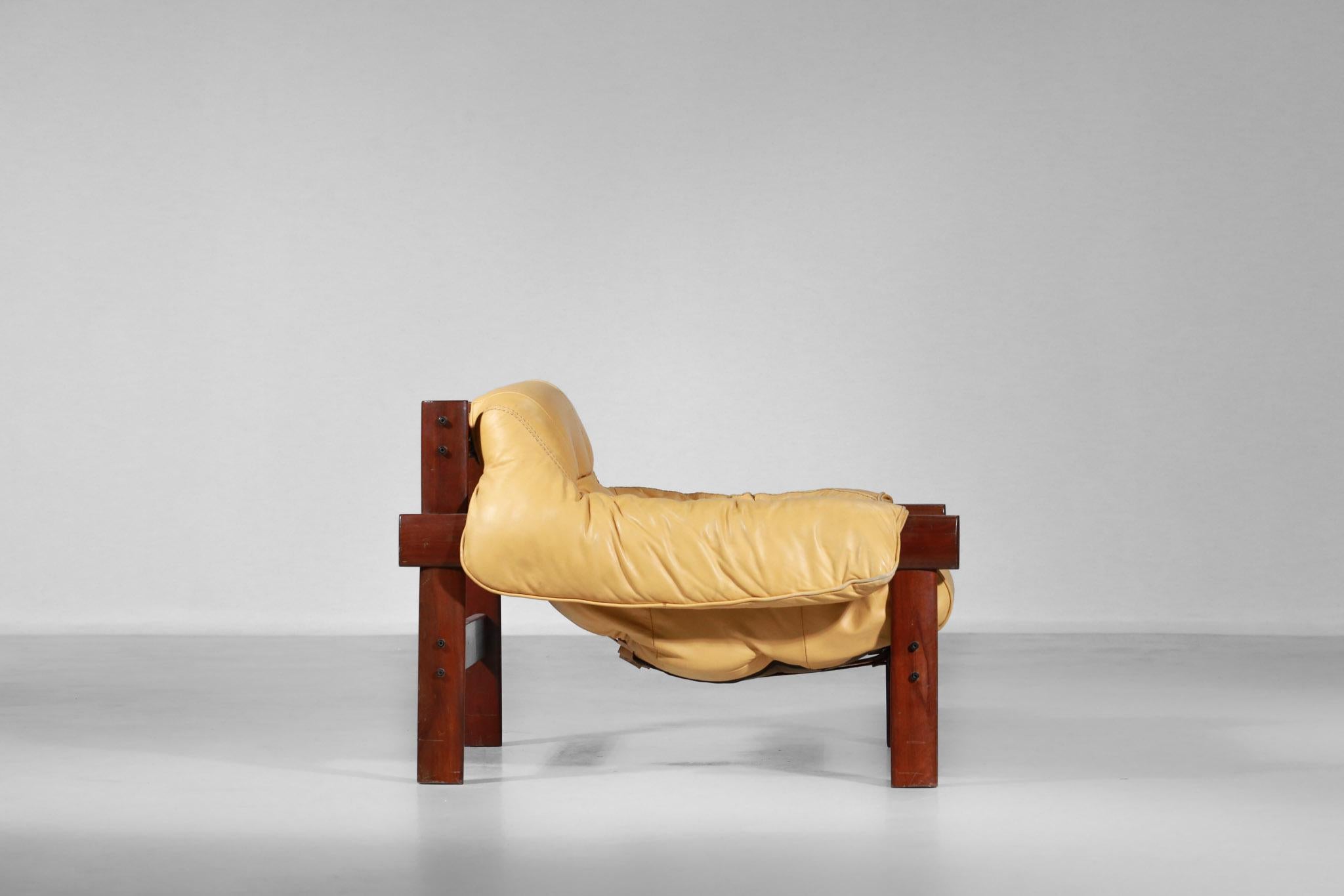 Mid-Century Modern Percival Lafer Designer Armchair in Yellow Leather & Jacaranda Brazilian Design