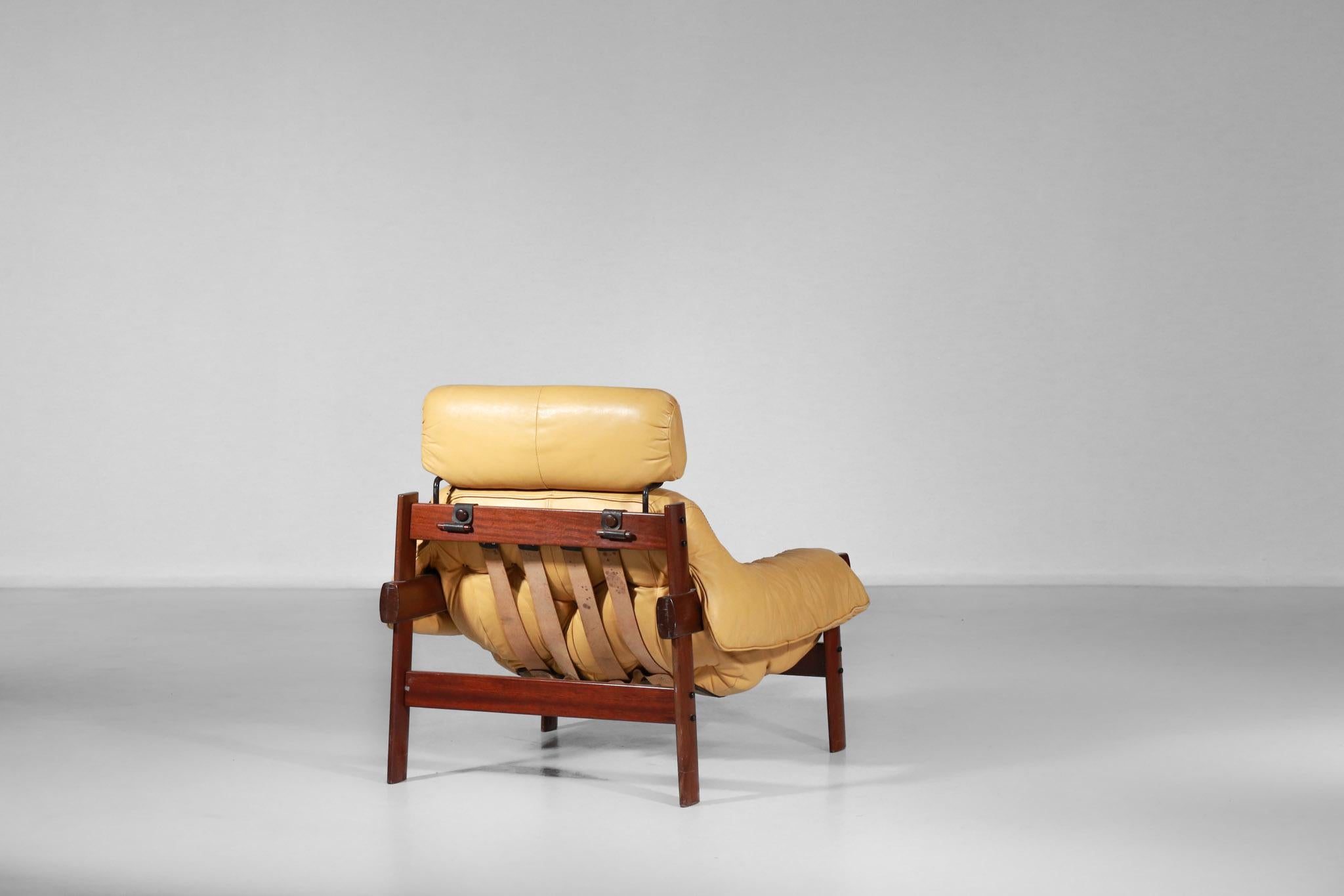 Percival Lafer Designer Armchair in Yellow Leather & Jacaranda Brazilian Design 2