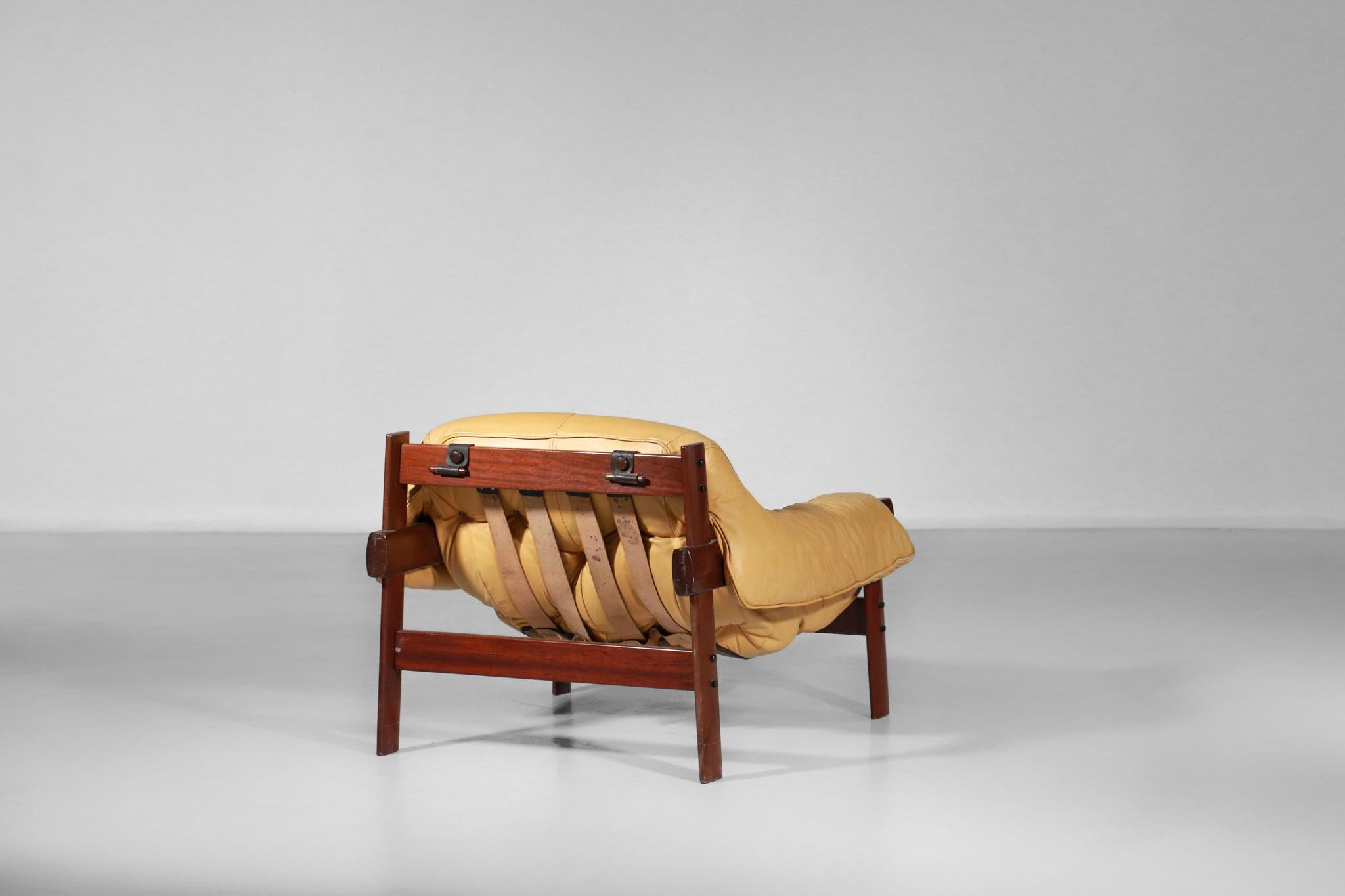 Percival Lafer Designer Armchair in Yellow Leather & Jacaranda Brazilian Design 3