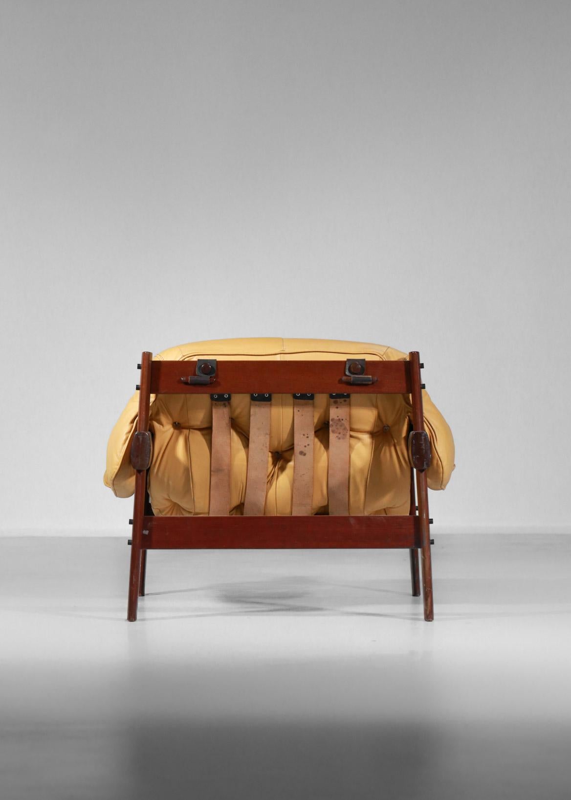 Percival Lafer Designer Armchair in Yellow Leather & Jacaranda Brazilian Design 4