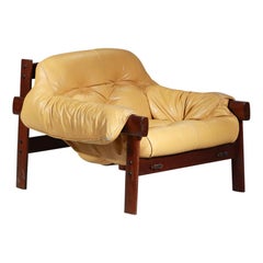 Percival Lafer Designer Armchair in Yellow Leather & Jacaranda Brazilian Design