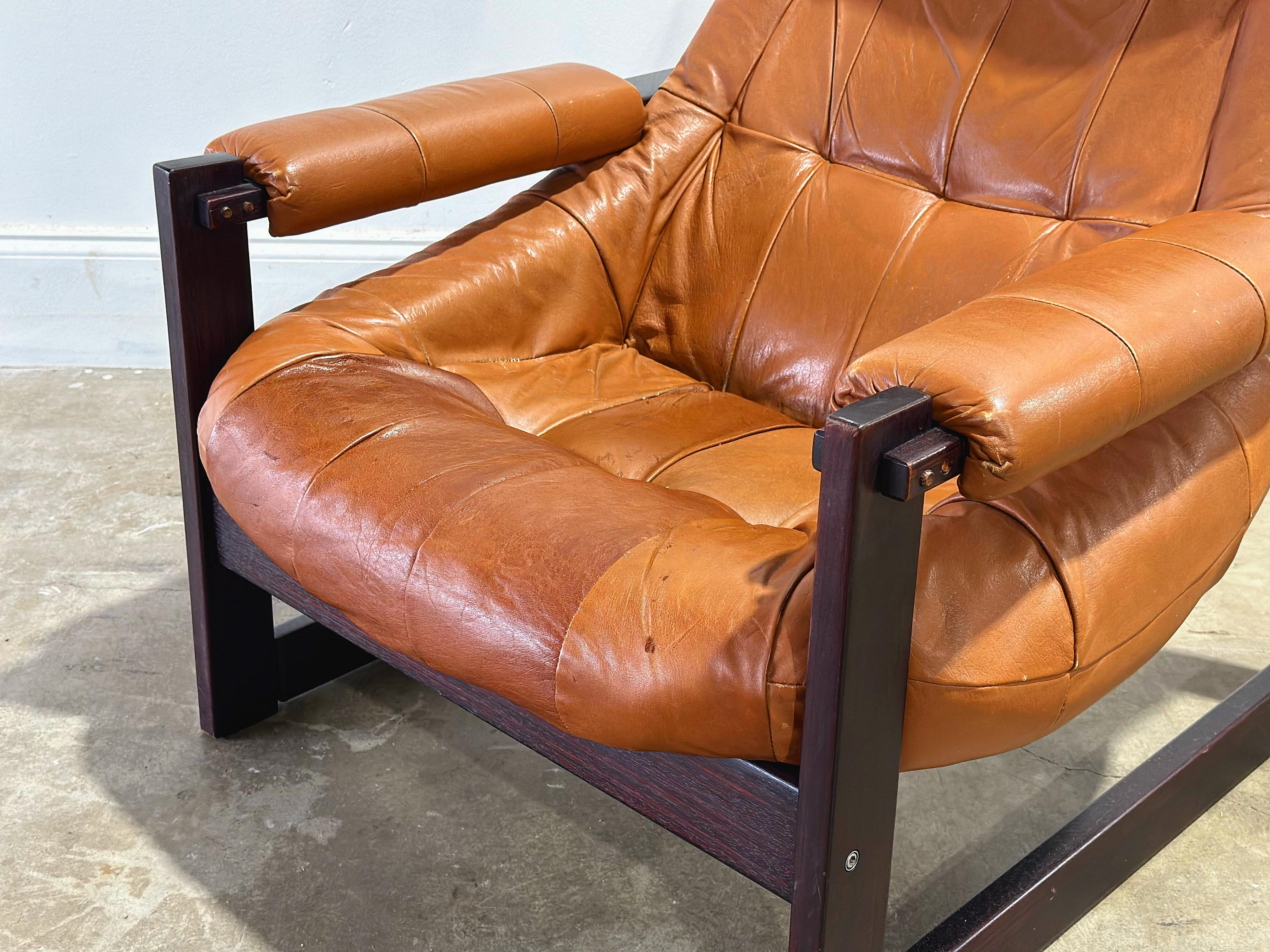 Mid-Century Modern Percival Lafer Earth Chair, Cognac Leather + Jacaranda Wood Midcentury Lounge