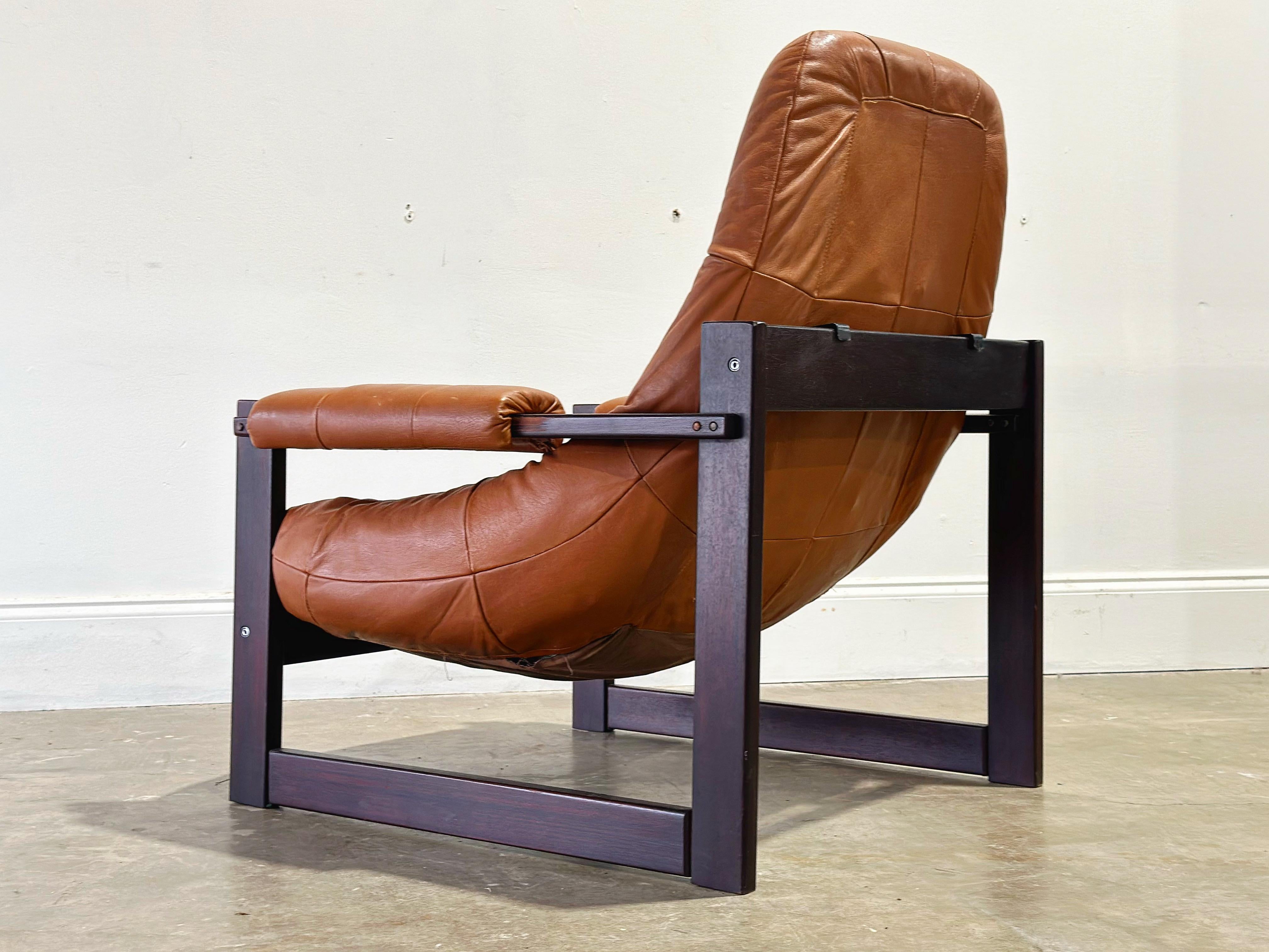 Percival Lafer Earth Chair, Cognac Leather + Jacaranda Wood Midcentury Lounge 1