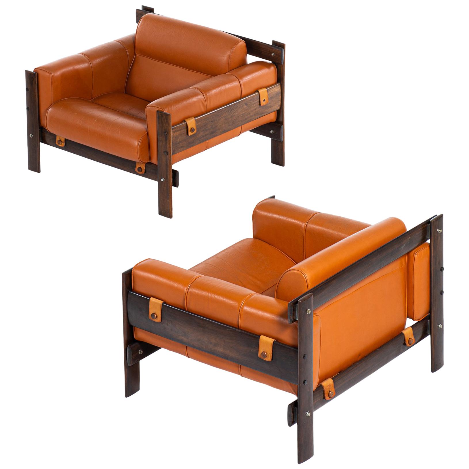 Percival Lafer Easy Chairs in Rosewood and Leather by Lafer MP in Brazil