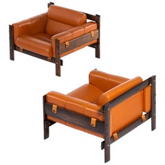 Percival Lafer Easy Chairs in Rosewood and Leather by Lafer MP in Brazil