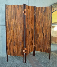 Percival Lafer Exotic Hardwood Mosaic 3-Panel Screen / Room Divider