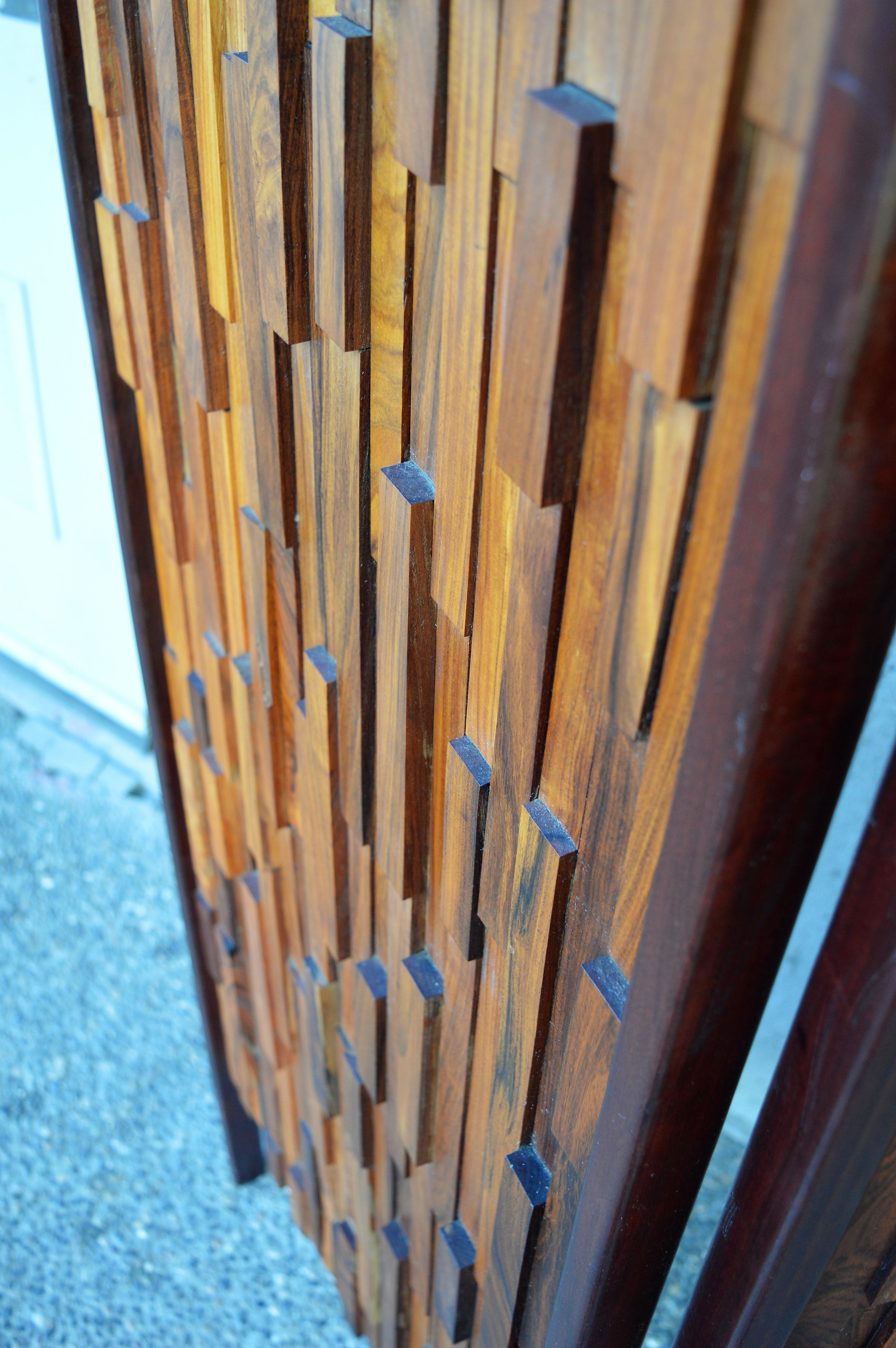 Brazilian Percival Lafer Exotic Hardwood Mosaic 3-Panel Screen / Room Divider For Sale