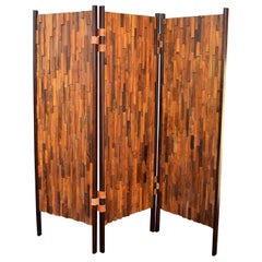 Percival Lafer Exotic Hardwood Mosaic 3-Panel Screen / Room Divider