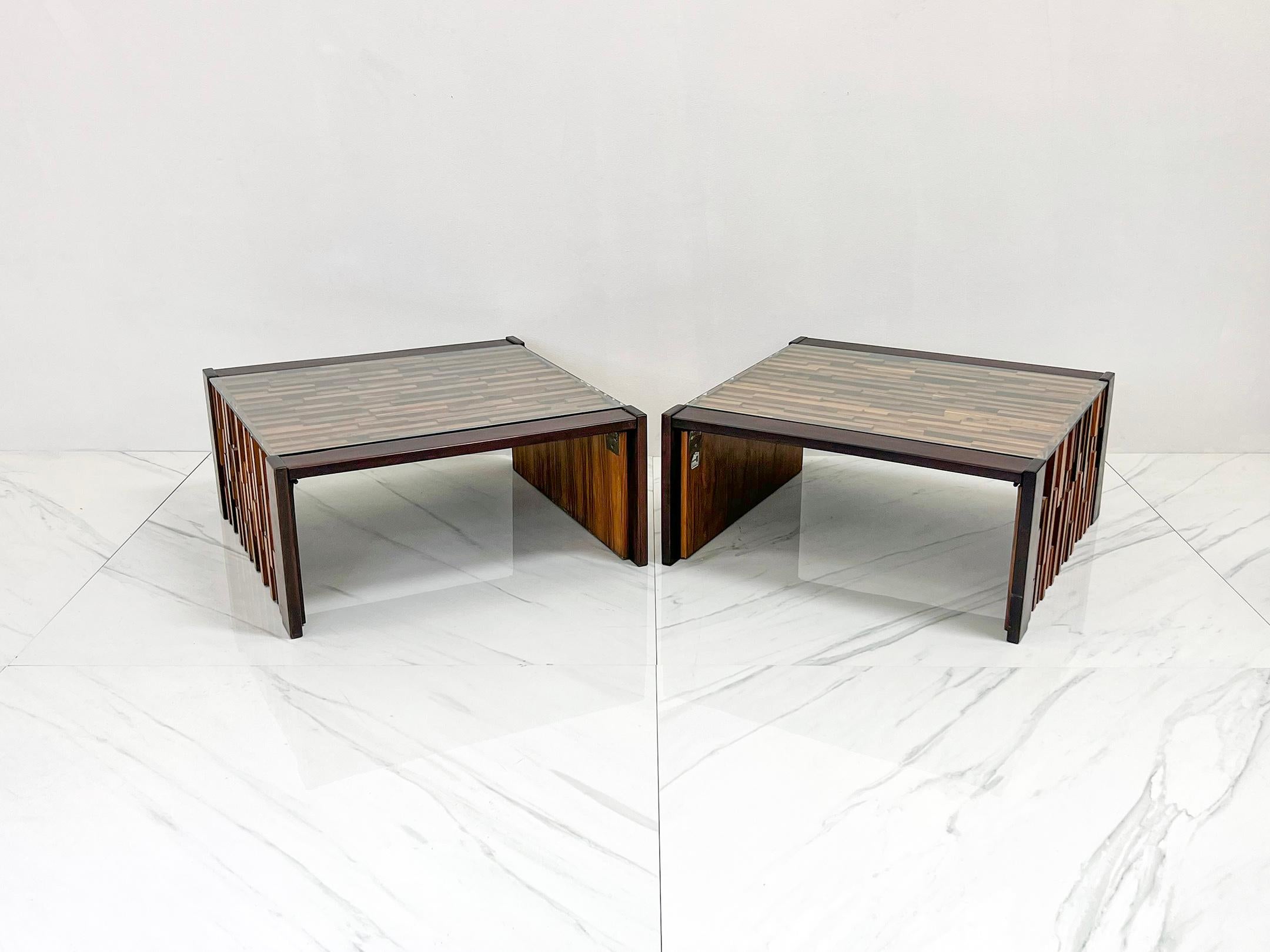 Mid-Century Modern Percival Lafer Folding Rosewood Cocktail Tables, a Pair, 1970s For Sale