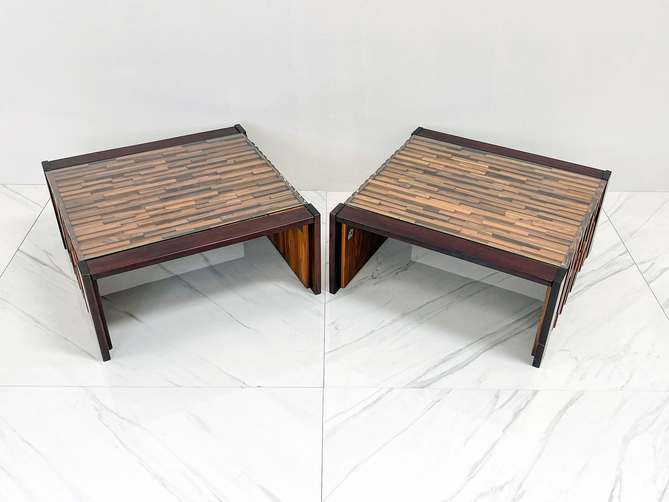Brazilian Percival Lafer Folding Rosewood Cocktail Tables, a Pair, 1970s For Sale