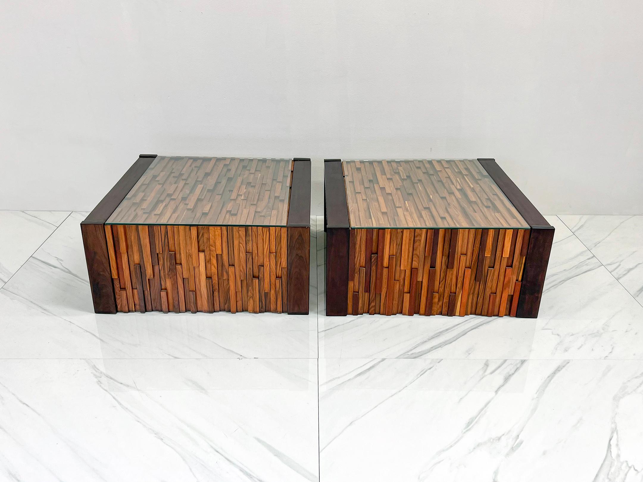 Glass Percival Lafer Folding Rosewood Cocktail Tables, a Pair, 1970s For Sale