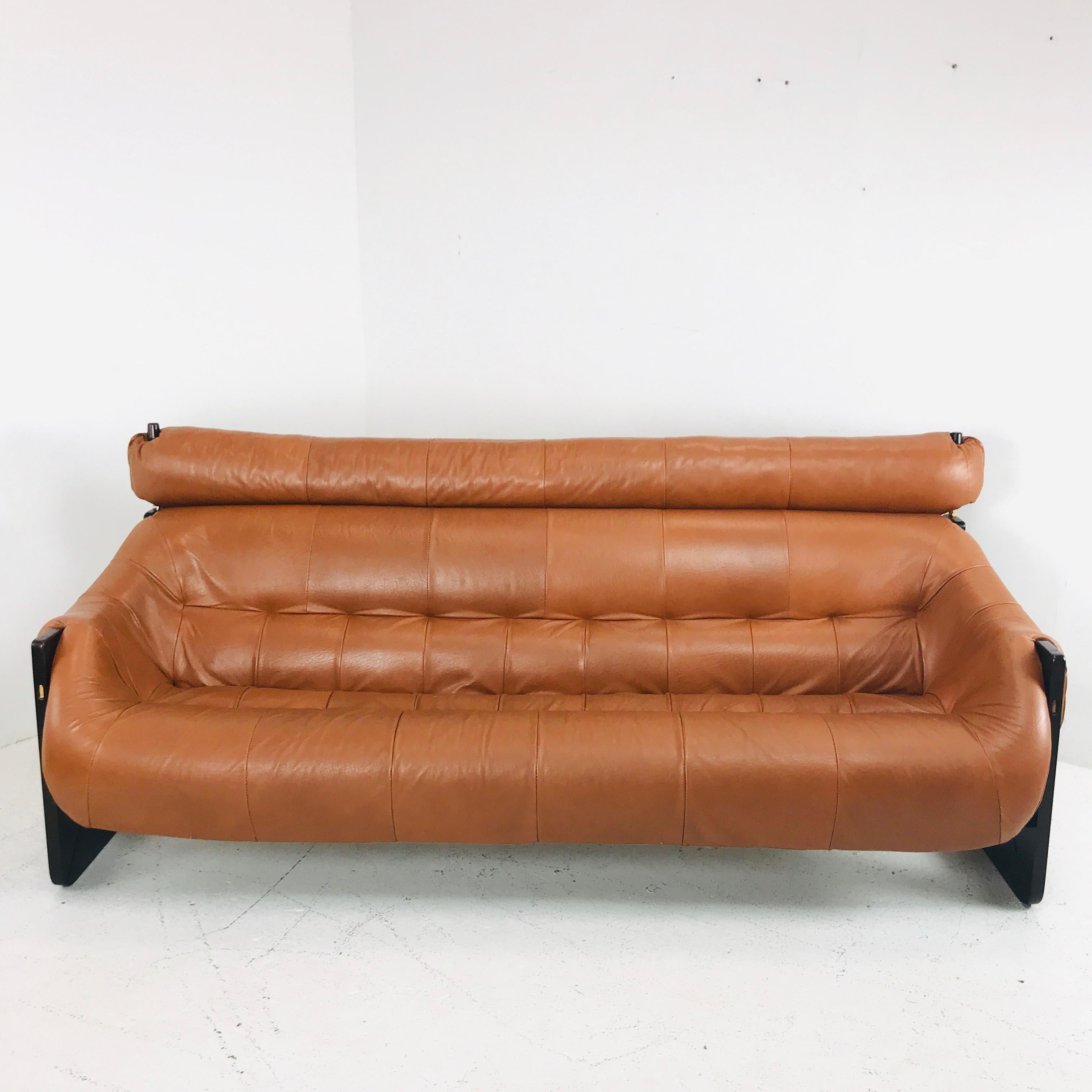 Modern Percival Lafer Leather and Wood Sofa