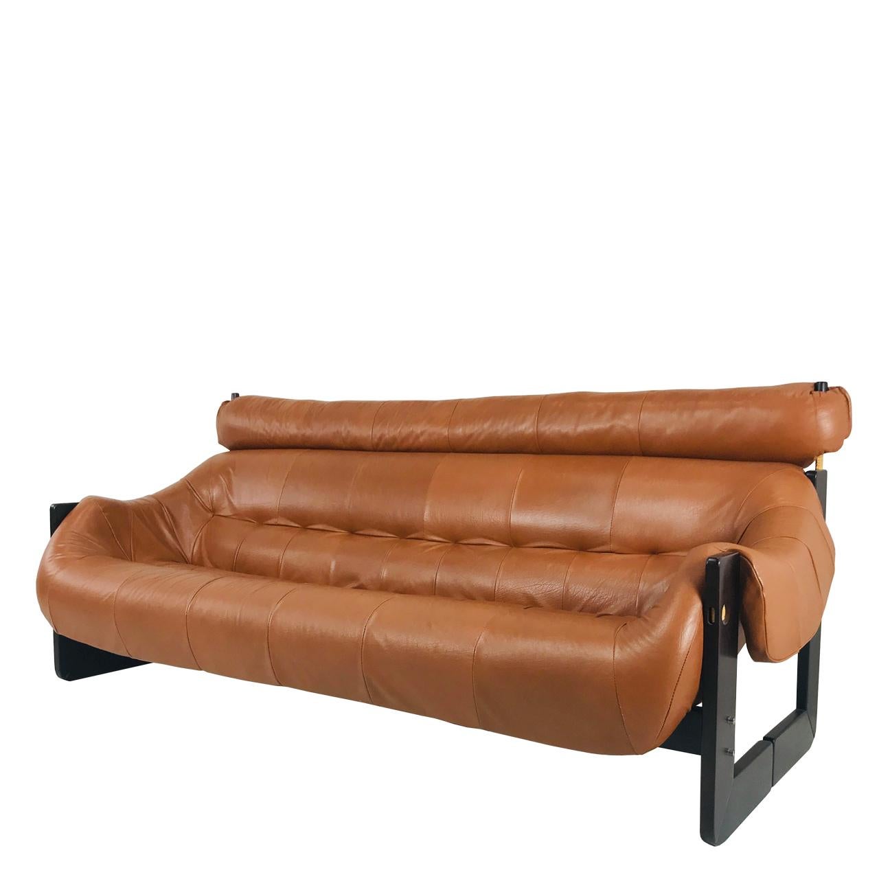 Percival Lafer Leather and Wood Sofa