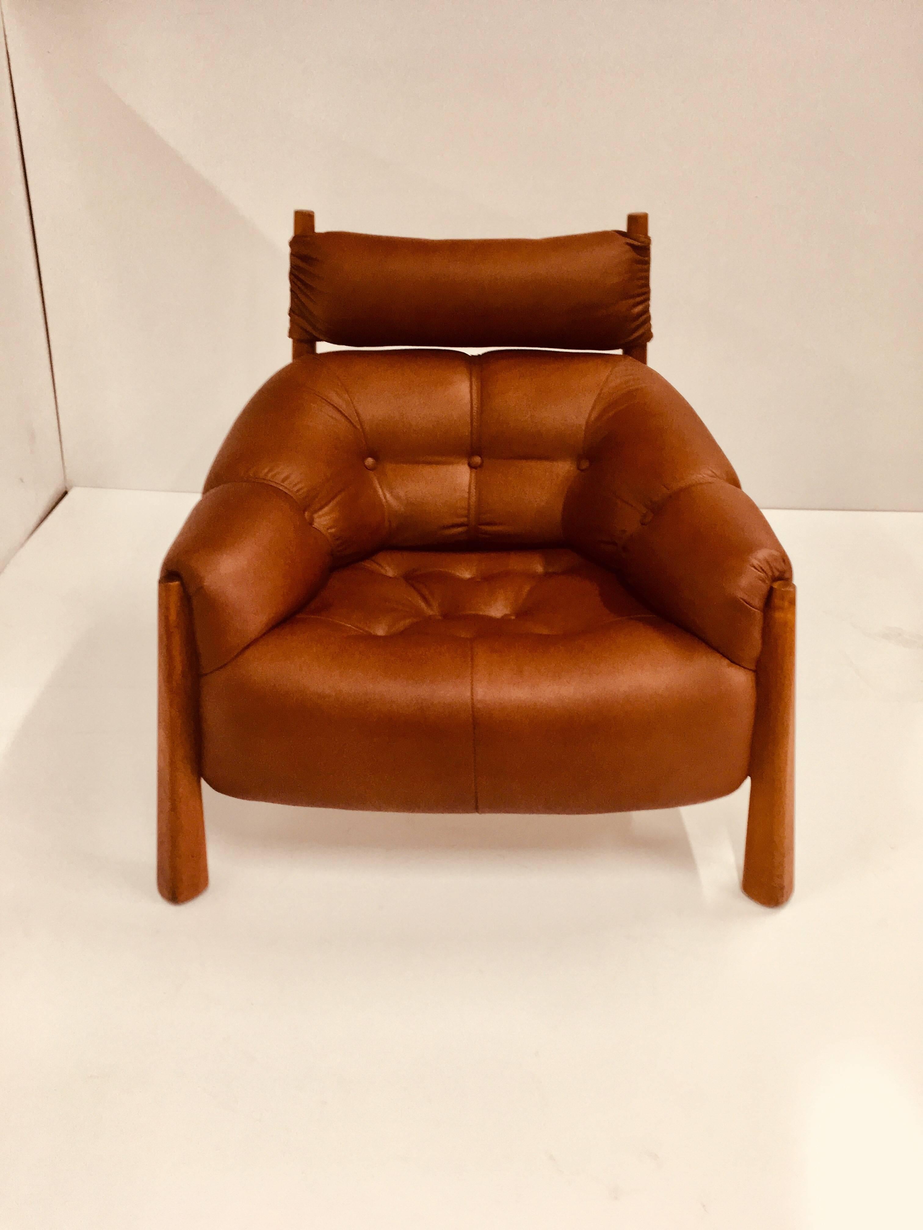 Exceptional quality Brazilian rosewood and leather armchair, 1960s attributed to Percival Lafer newly reupholstered in the finest cognac full grain aniline leather. Extremely comfortable, a truly stunning example of midcentury design. Pair available.