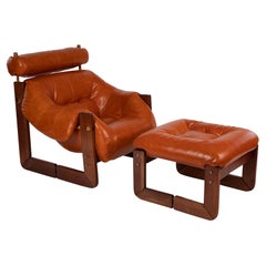 Chaise longue et pouf en cuir Percival Lafer
