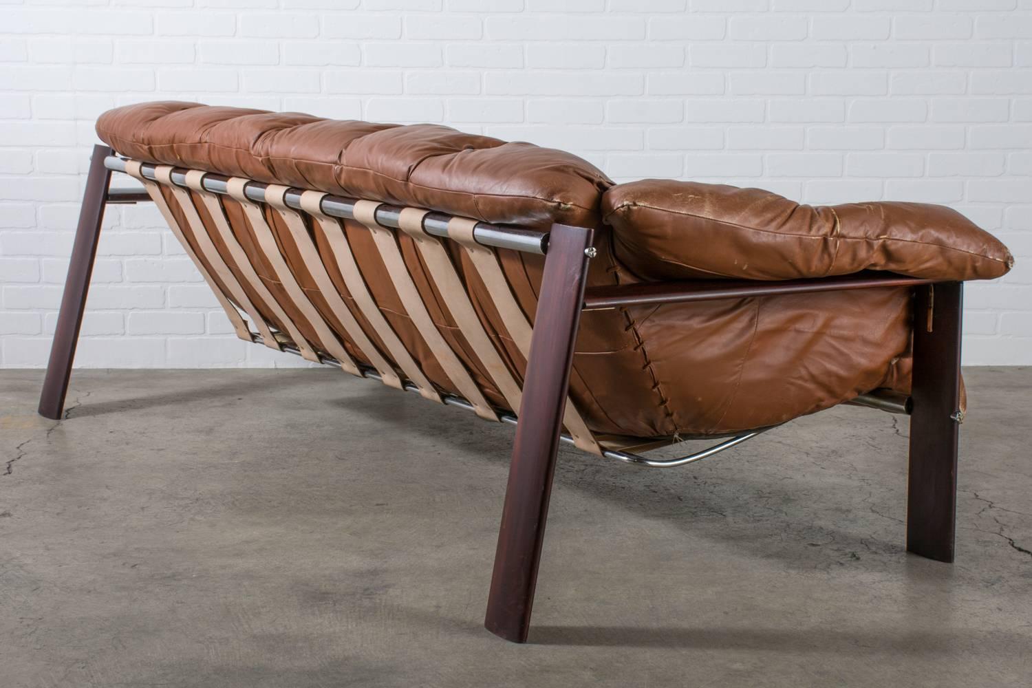 Percival Lafer Leather Sofa, Brazil, 1960s In Good Condition In San Francisco, CA