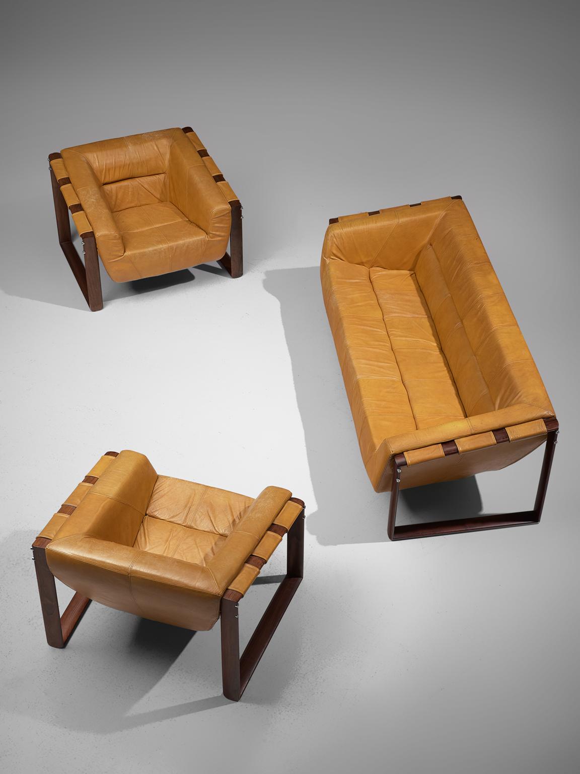 Mid-Century Modern Percival Lafer Living Room Set in Ochre Yellow Leather
