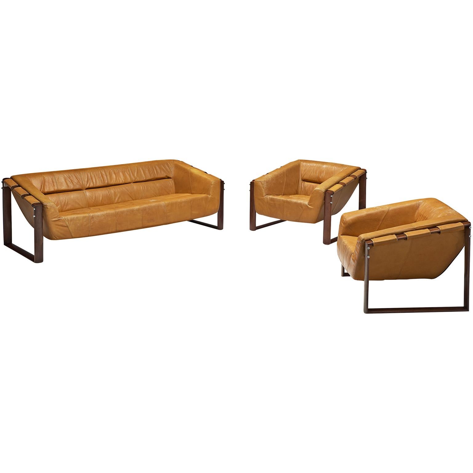 Percival Lafer Living Room Set in Ochre Yellow Leather