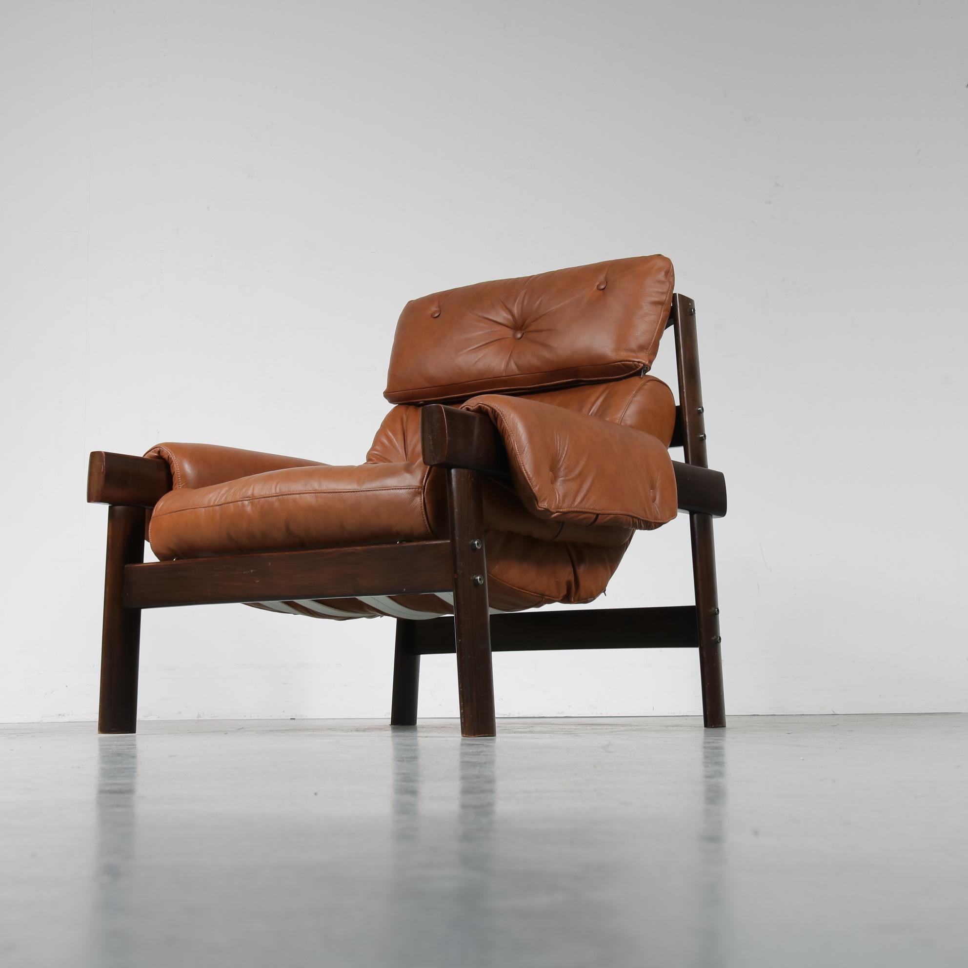 Leather Percival Lafer Lounge Chair, Brazil, 1970s