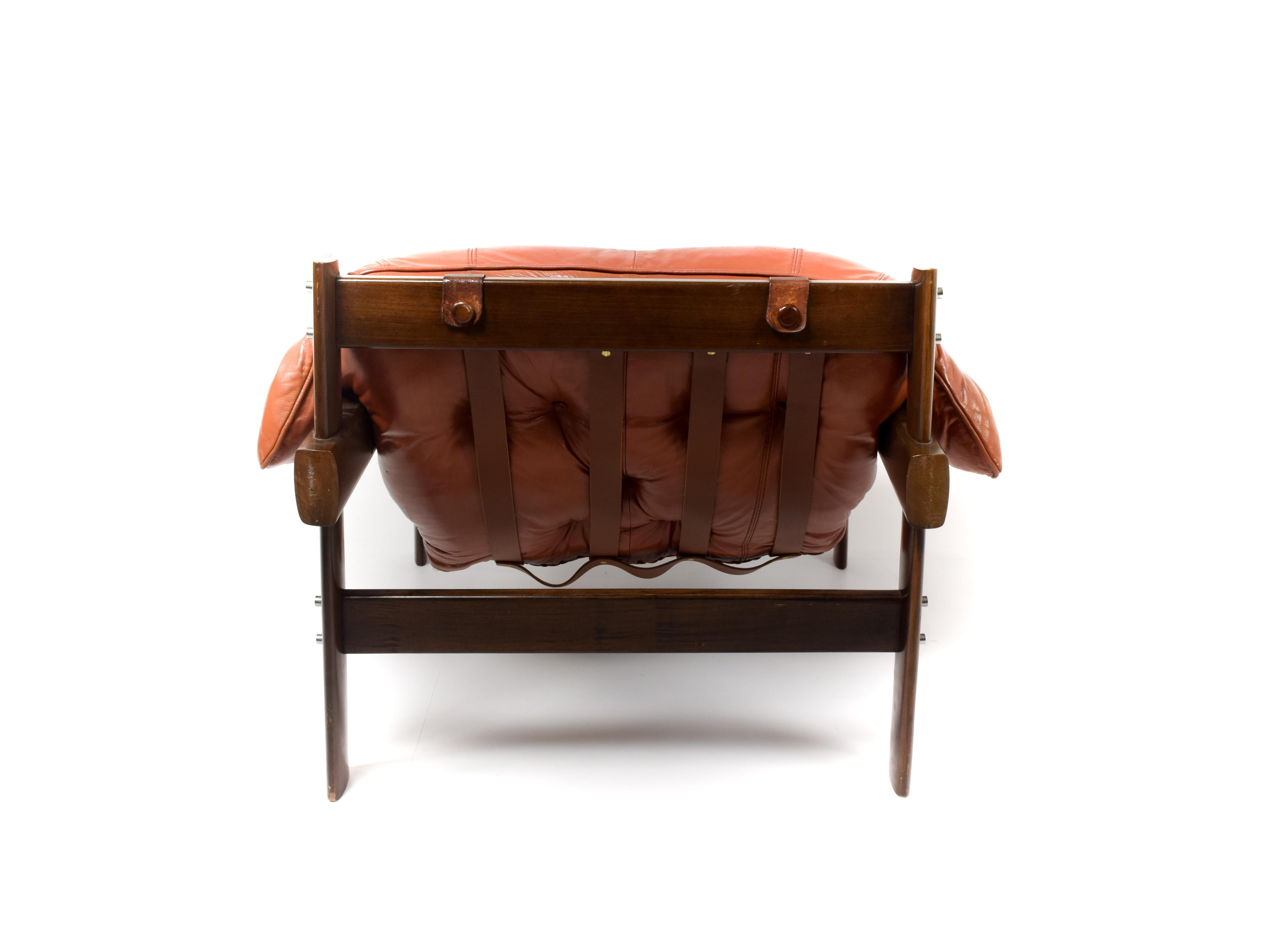 Brazilian Percival Lafer Lounge Chair MP 41 in Leather and Jacaranda Wood, Brazil, 1960s