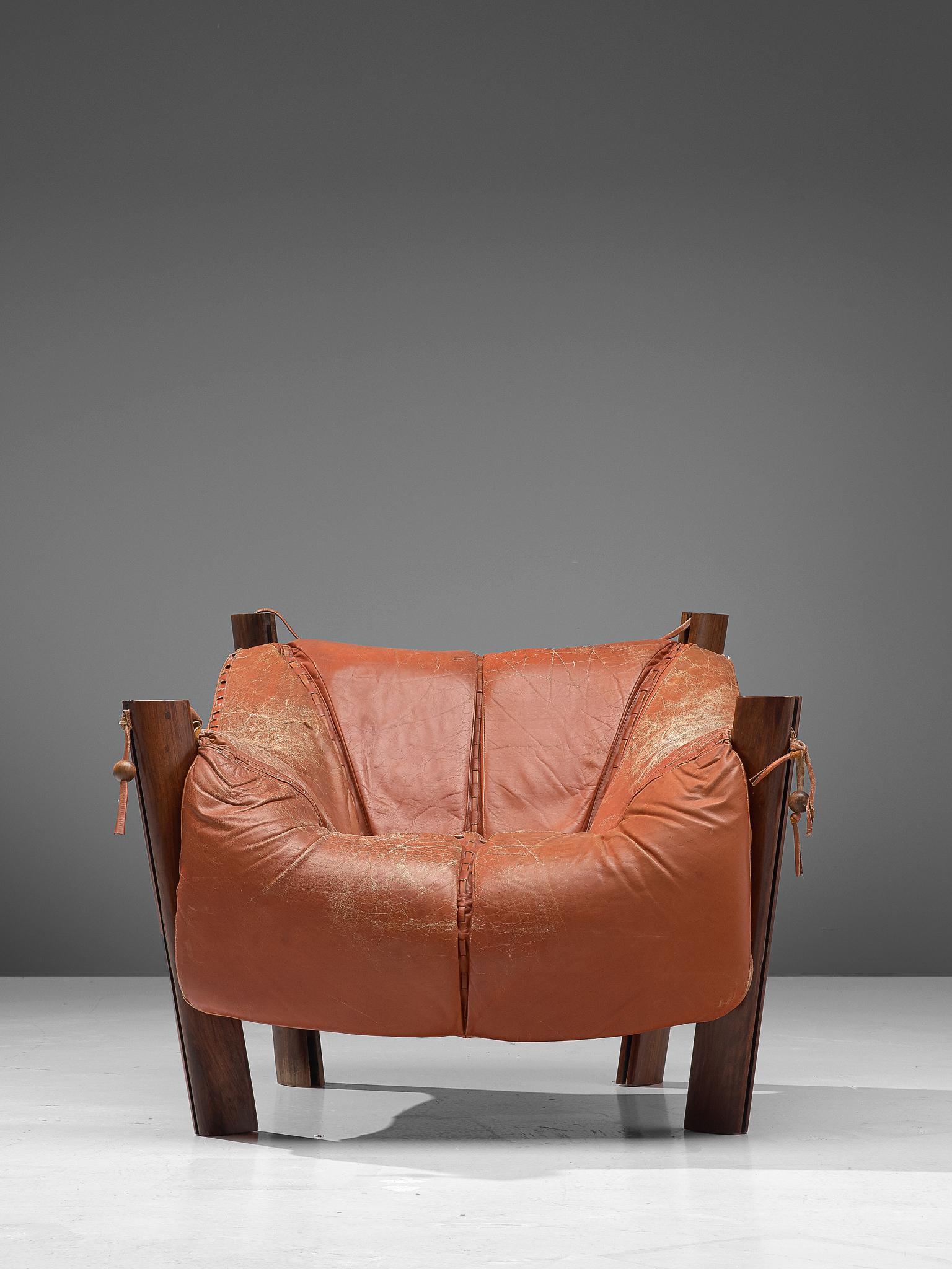 Mid-Century Modern Percival Lafer Lounge Chair with Ottoman and Terracotta Leather