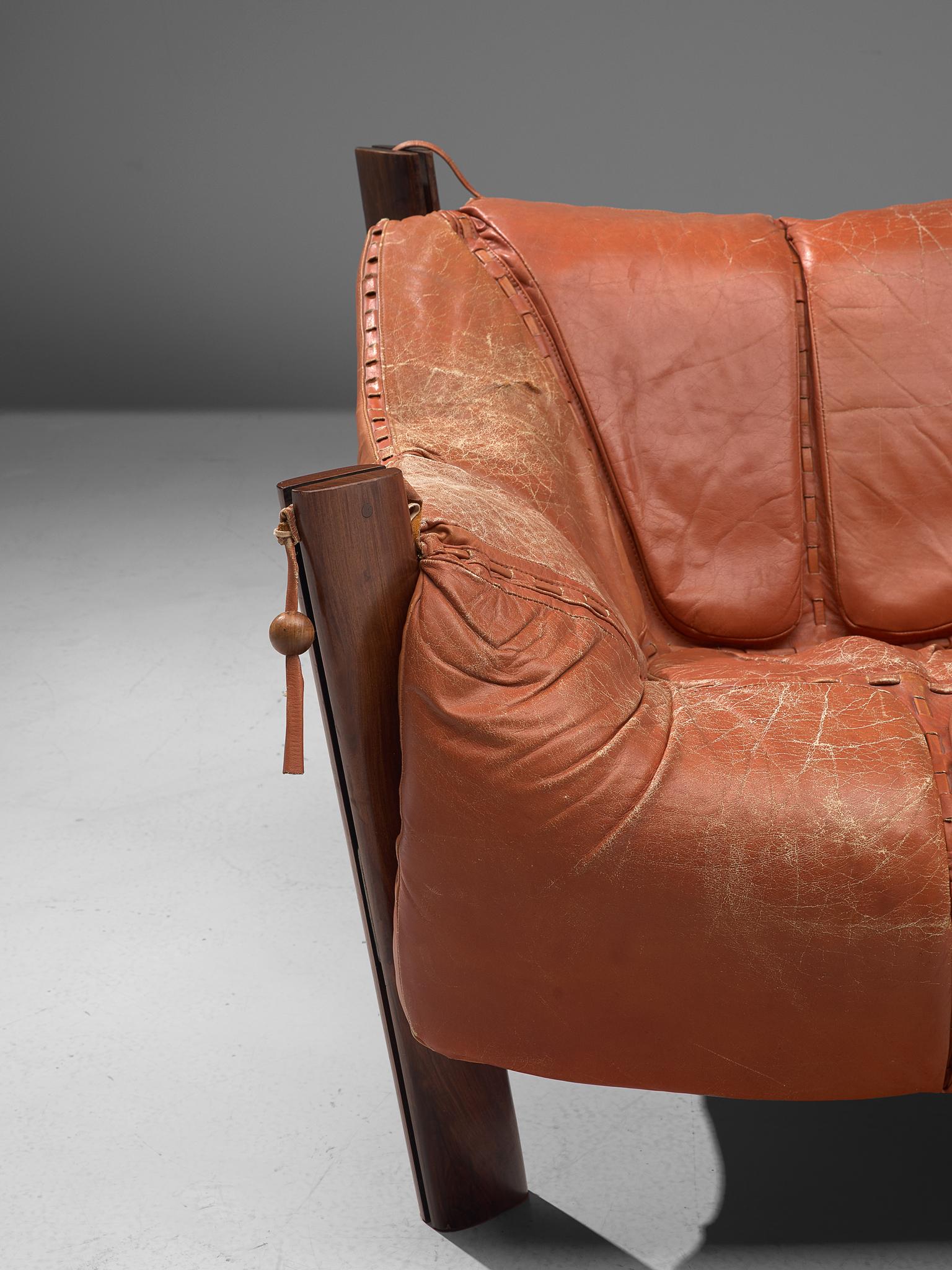 Mid-20th Century Percival Lafer Lounge Chair with Ottoman and Terracotta Leather