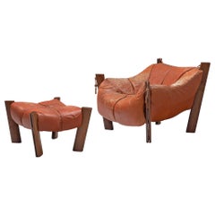 Percival Lafer Lounge Chair with Ottoman and Terracotta Leather