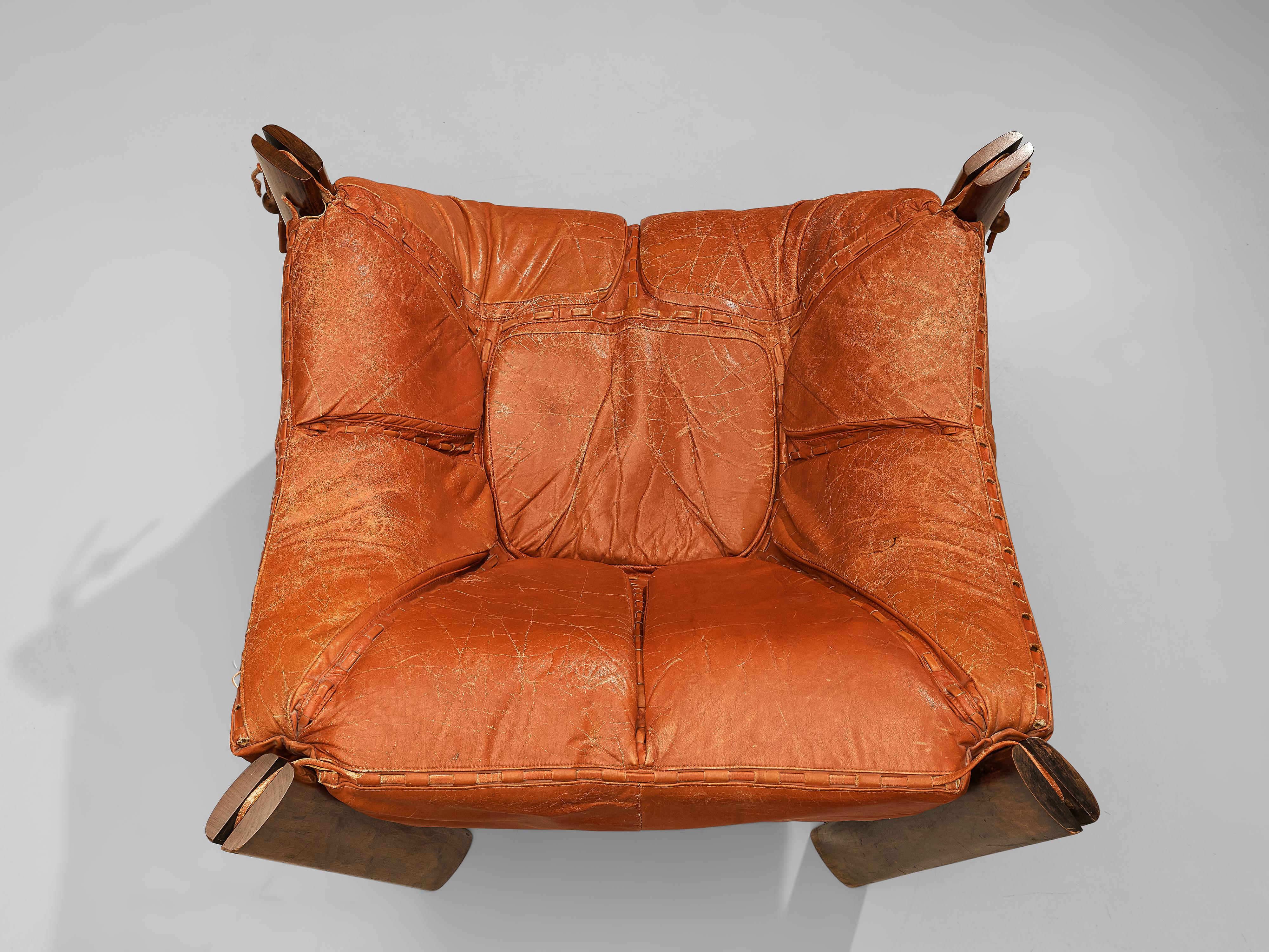 Late 20th Century Percival Lafer Lounge Chair with Ottoman in Red Brown Leather For Sale