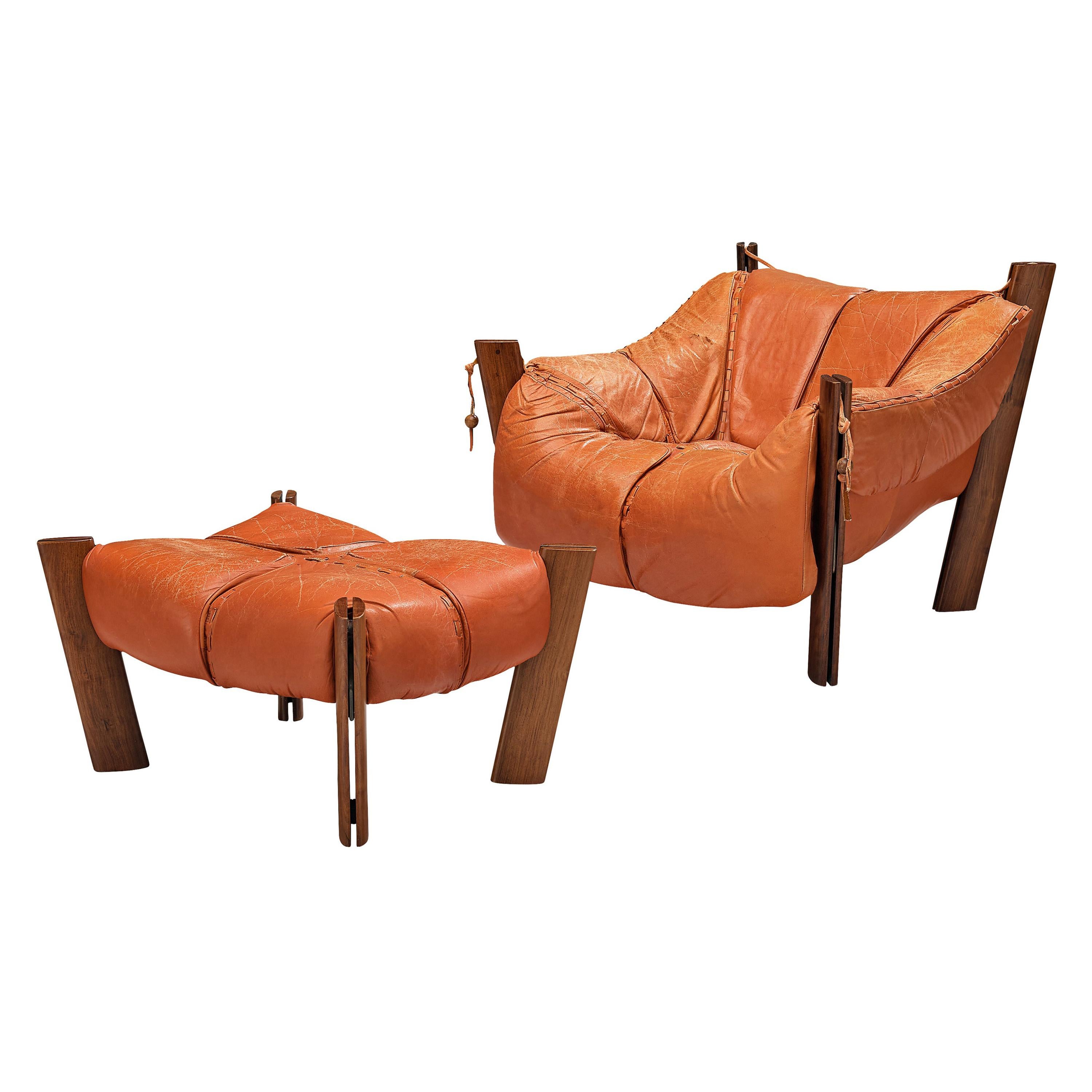 Percival Lafer Lounge Chair with Ottoman in Leather
