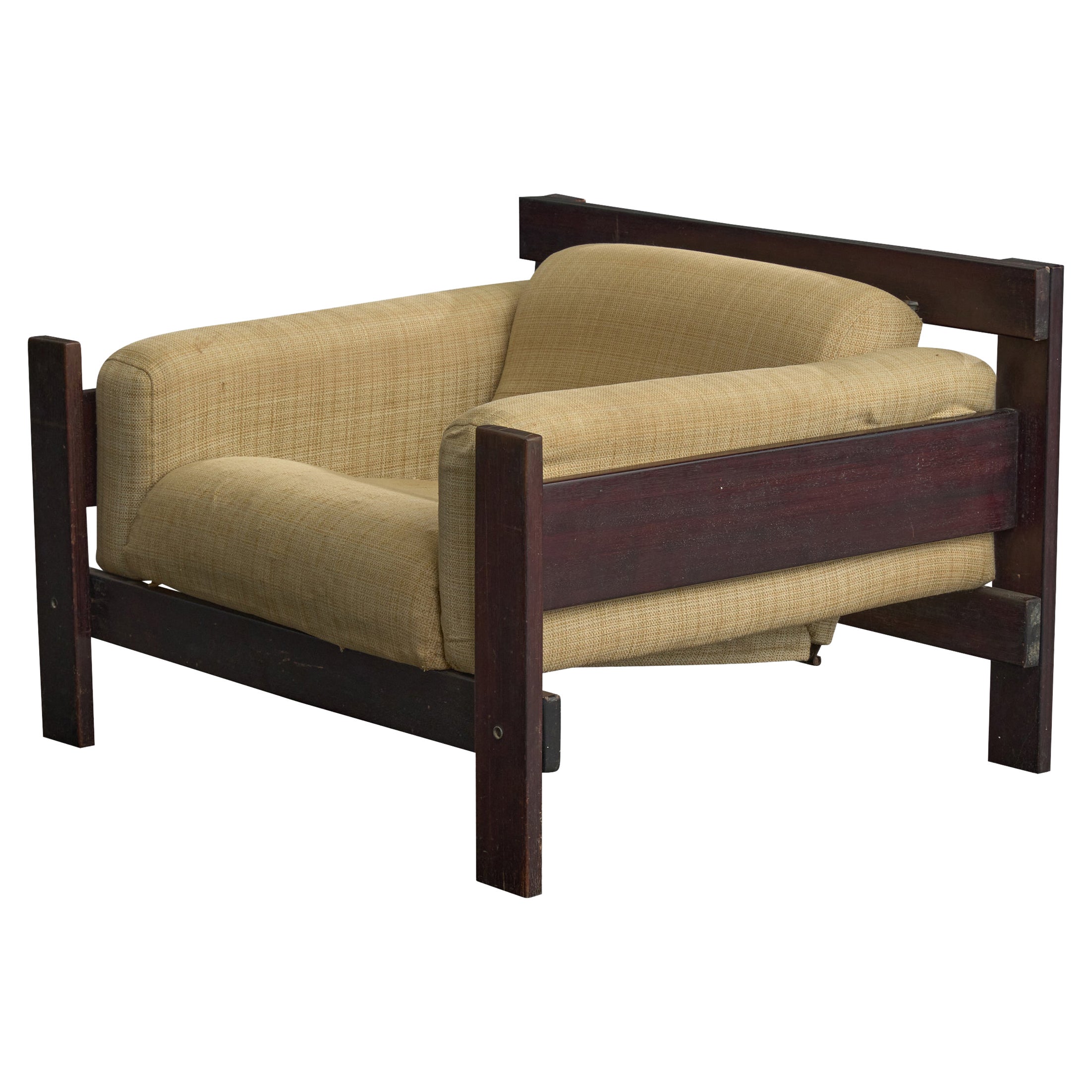 Percival Lafer, Lounge Chair, Wood, Fabric, Brazil, 1970s