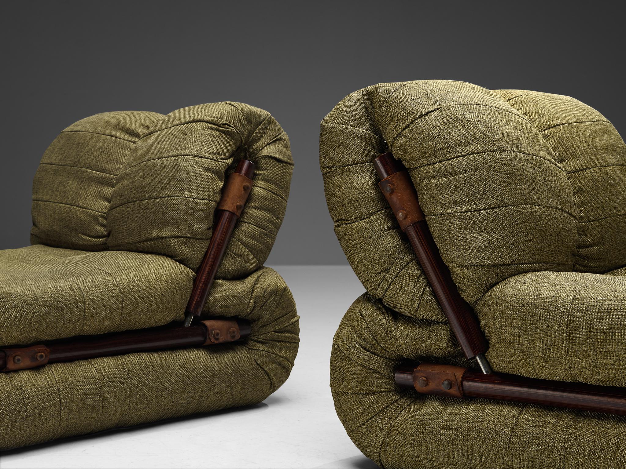 Mid-Century Modern Percival Lafer Lounge Chairs in Khaki Green Upholstery