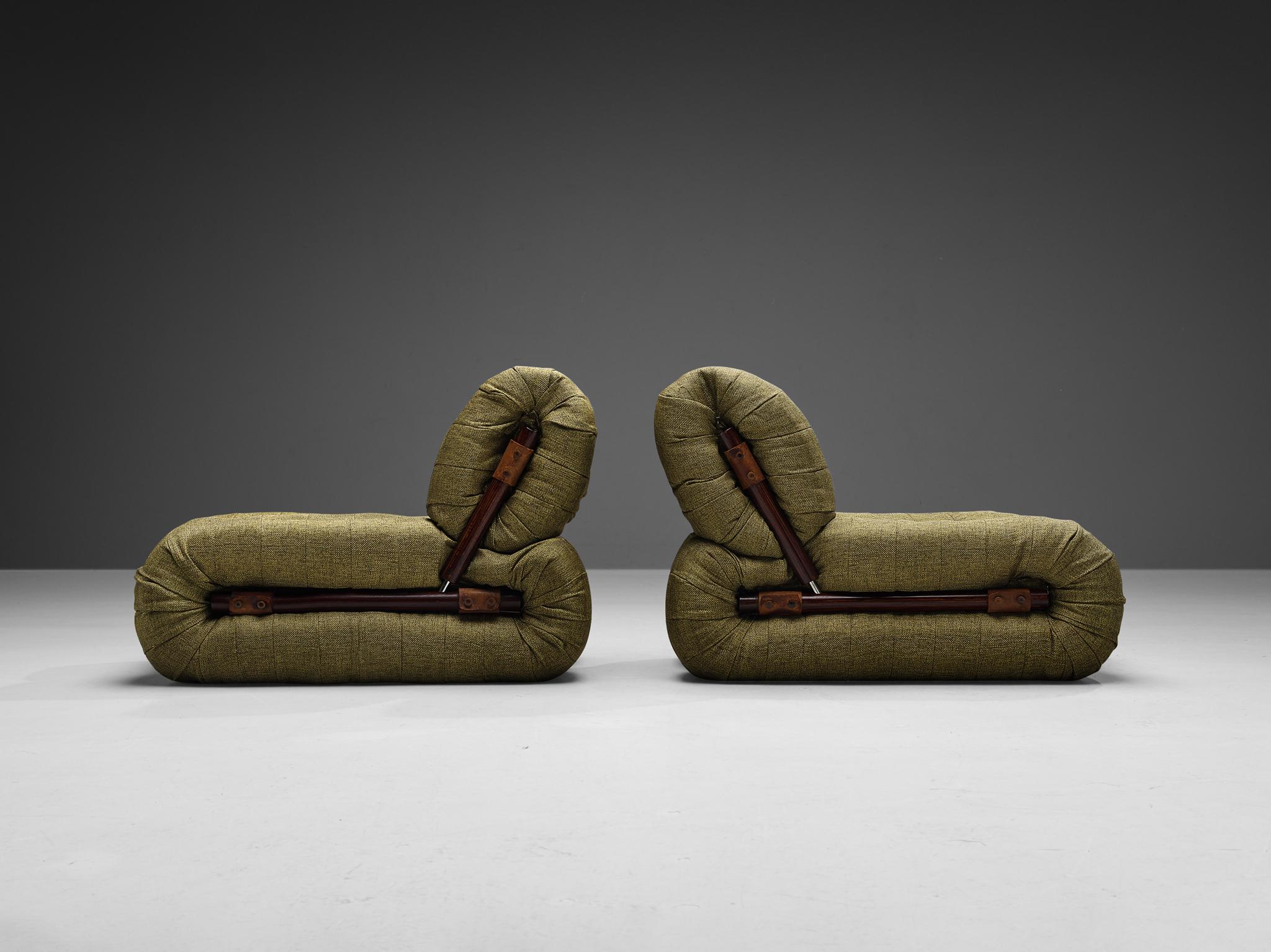 Mid-20th Century Percival Lafer Lounge Chairs in Khaki Green Upholstery